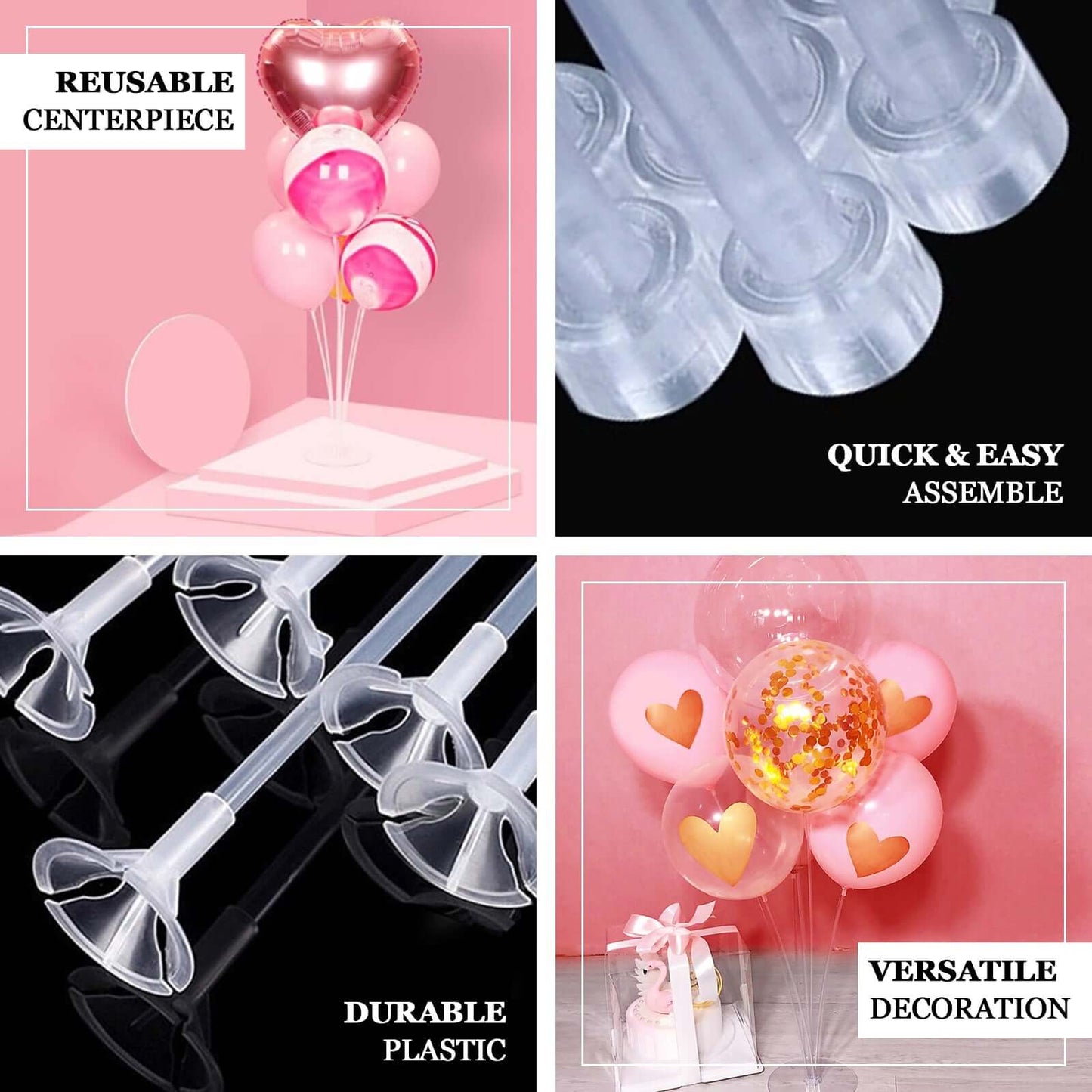 2 Pack Clear Balloon Centerpieces Holder, 30" Table Top Balloon Stand Stick Kit - Linen Luxes