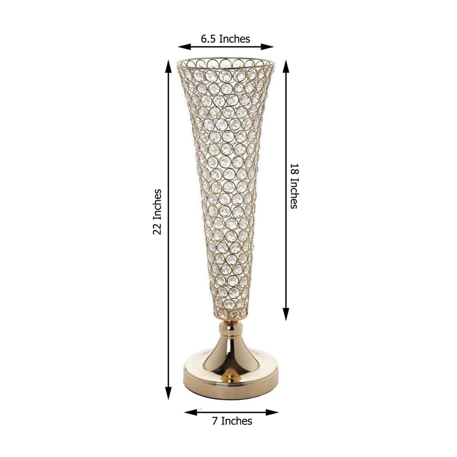 2 - Pack Crystal Beaded Trumpet Vase Set Gold - Table Centerpiece for Stylish Decor 22" - Linen Luxes