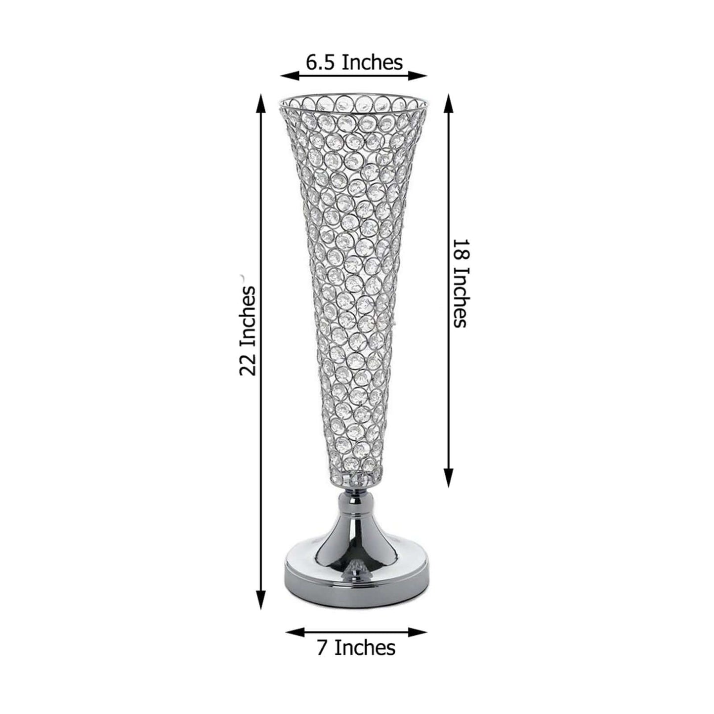 2 - Pack Crystal Beaded Trumpet Vase Set Silver - Table Centerpiece for Stylish Decor 22" - Linen Luxes