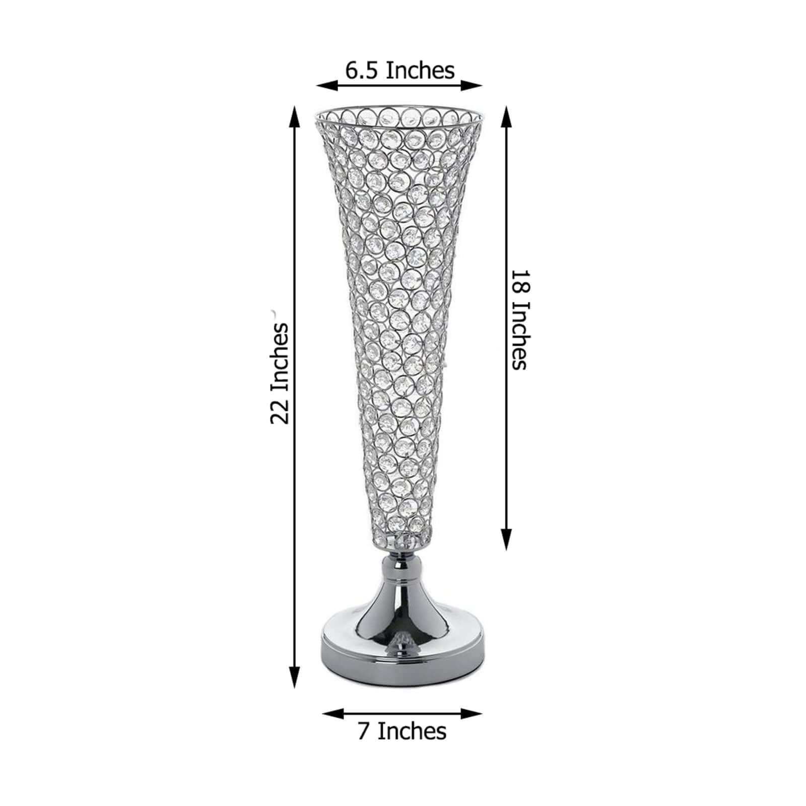 2 - Pack Crystal Beaded Trumpet Vase Set Silver - Table Centerpiece for Stylish Decor 22" - Linen Luxes