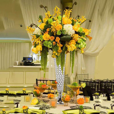 2 - Pack Crystal Beaded Trumpet Vase Set Silver - Table Centerpiece for Stylish Decor 22" - Linen Luxes