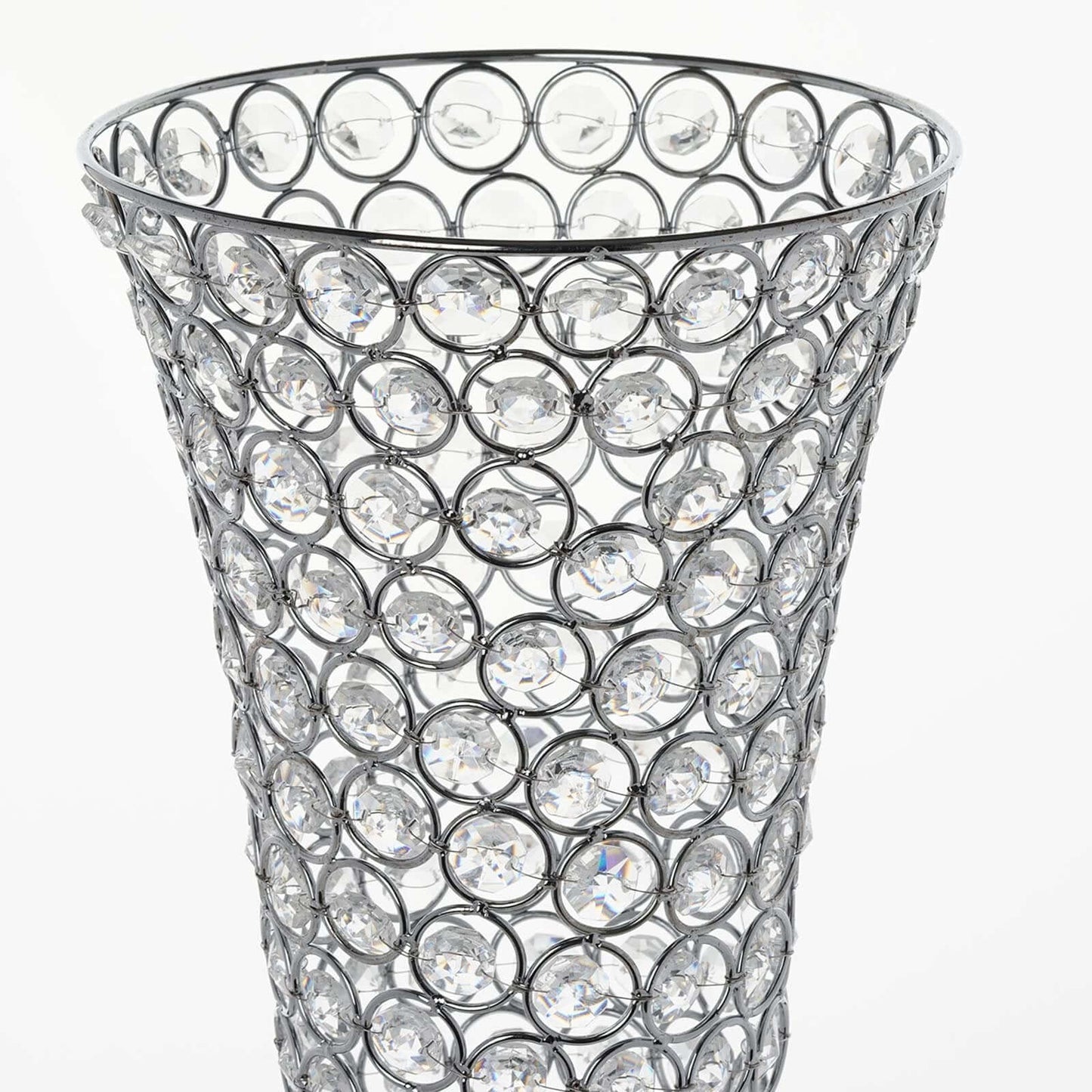 2 - Pack Crystal Beaded Trumpet Vase Set Silver - Table Centerpiece for Stylish Decor 22" - Linen Luxes