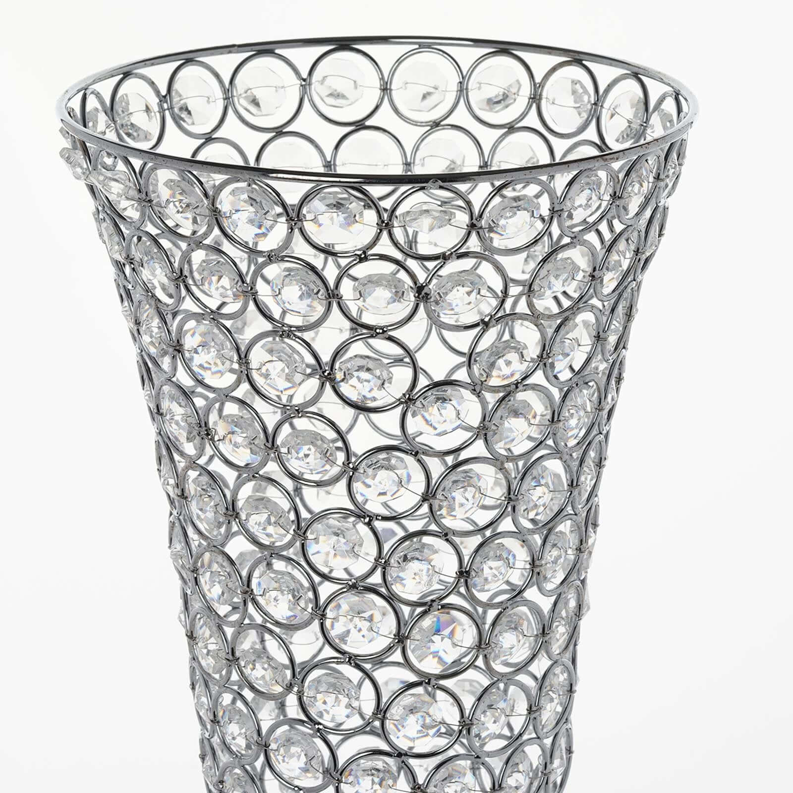 2 - Pack Crystal Beaded Trumpet Vase Set Silver - Table Centerpiece for Stylish Decor 22" - Linen Luxes