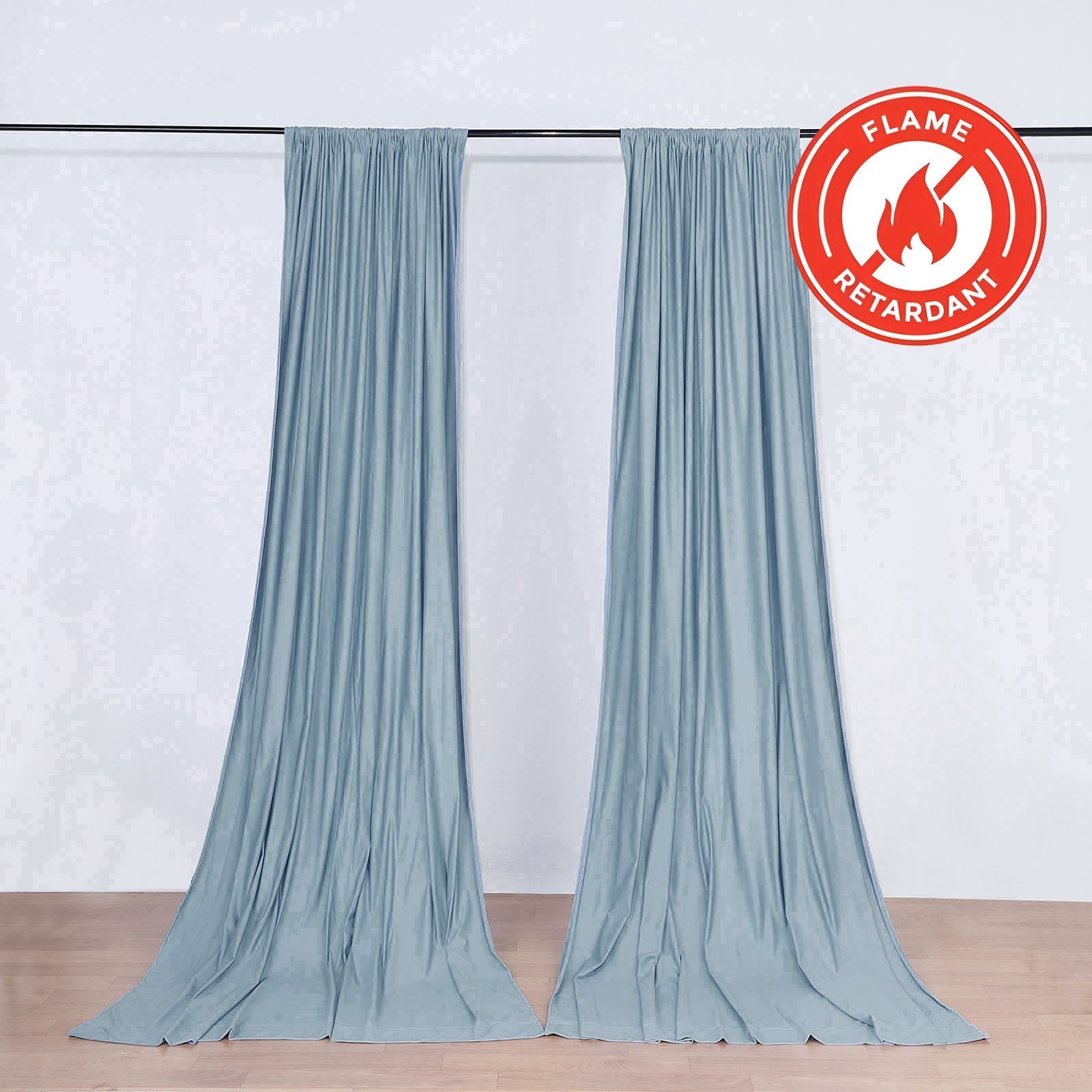 2 Pack Dusty Blue Scuba Polyester Event Curtain Drapes, Durable Flame Resistant Backdrop Event Panels Wrinkle Free with Rod Pockets - 10ftx10ft - Linen Luxes