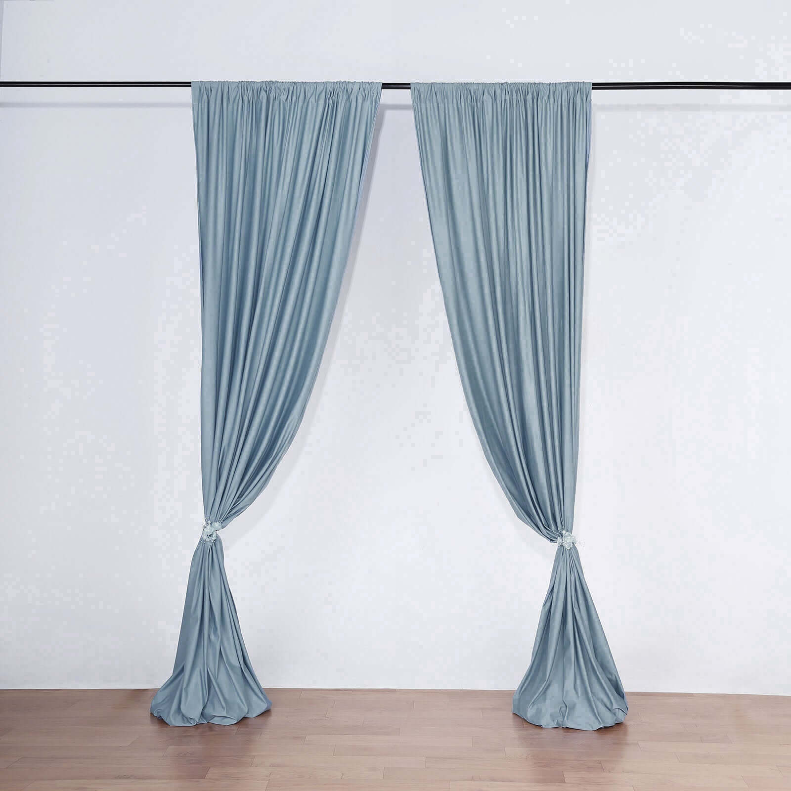 2 Pack Dusty Blue Scuba Polyester Event Curtain Drapes, Durable Flame Resistant Backdrop Event Panels Wrinkle Free with Rod Pockets - 10ftx10ft - Linen Luxes