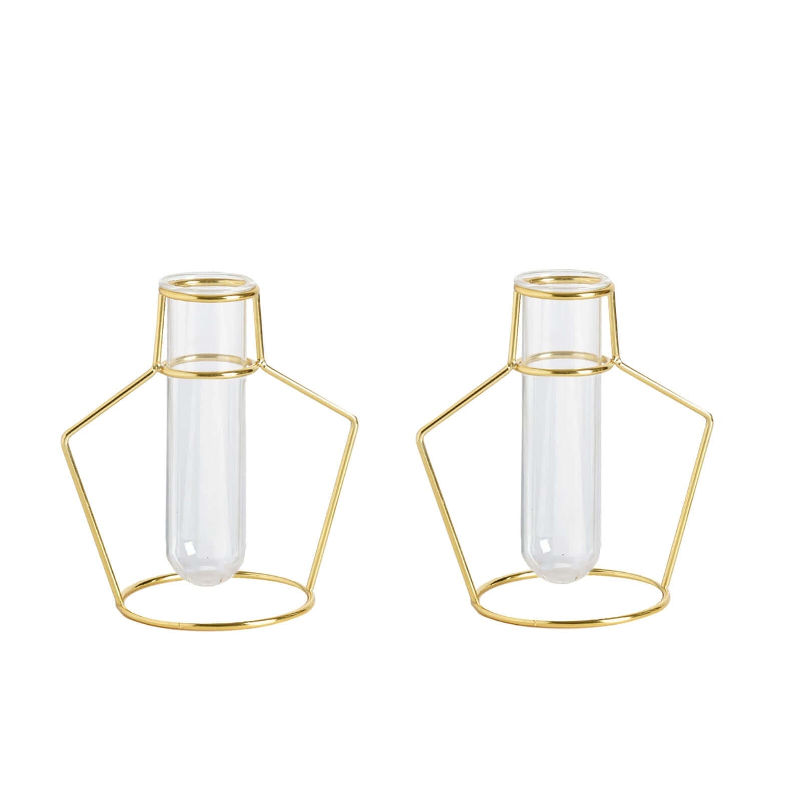 2 - Pack Flower Stands Gold Metal Frame Geometric Design - Test Tube Vase Centerpieces 6.5" - Linen Luxes