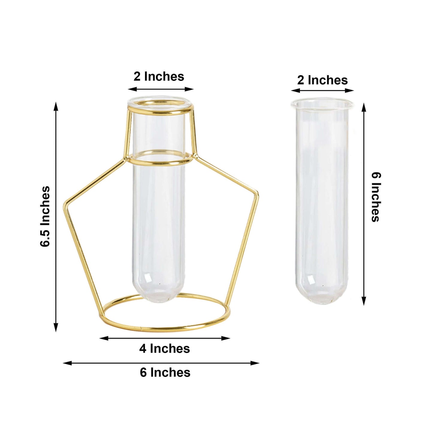 2 - Pack Flower Stands Gold Metal Frame Geometric Design - Test Tube Vase Centerpieces 6.5" - Linen Luxes