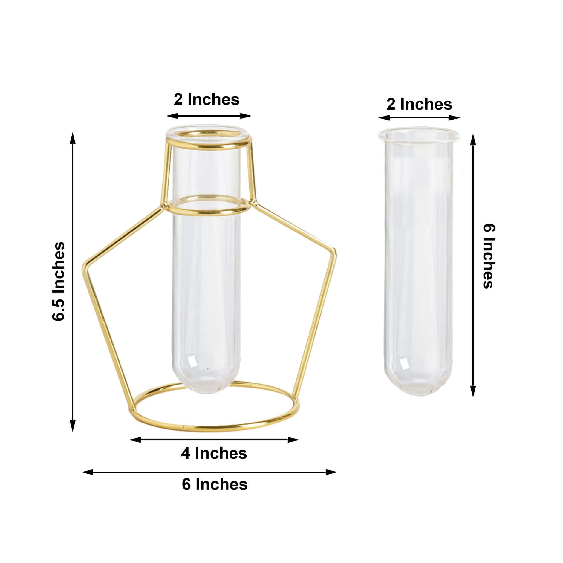 2 - Pack Flower Stands Gold Metal Frame Geometric Design - Test Tube Vase Centerpieces 6.5" - Linen Luxes