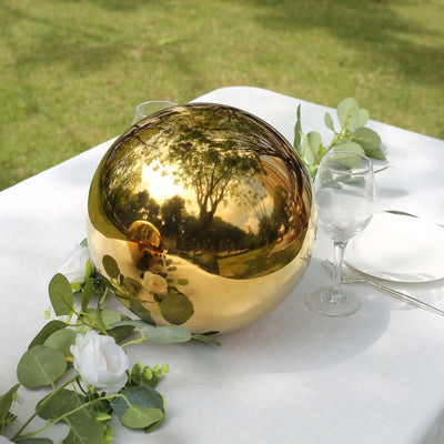 2-Pack Gazing Globe Mirror Ball Reflective Hollow Stainless Steel Gold Spheres - Decorative Outdoor Garden Display 12"
