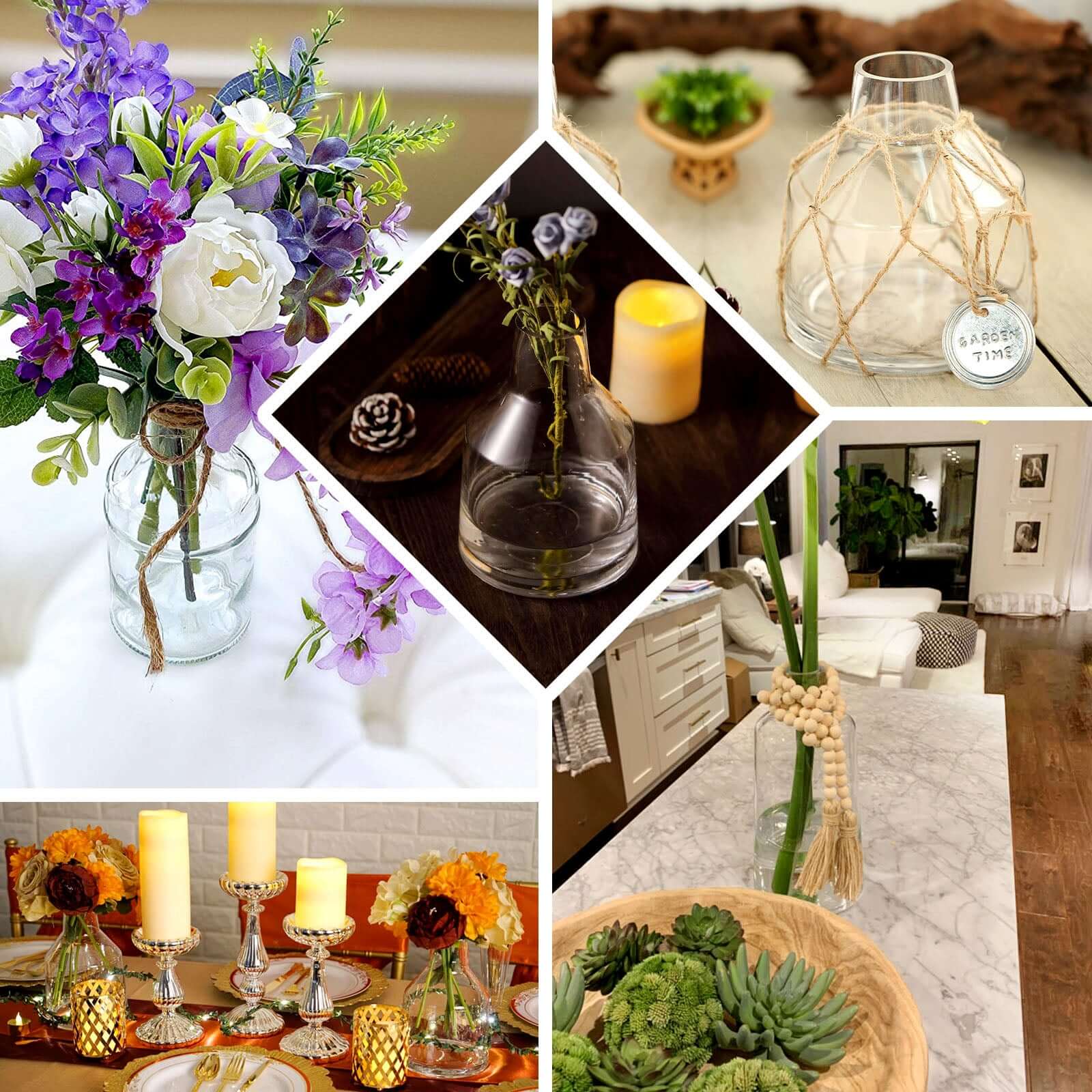 2 - Pack Glass Bud Vases Tapered Neck Design Clear - Stylish Floral Table Centerpieces 12" - Linen Luxes