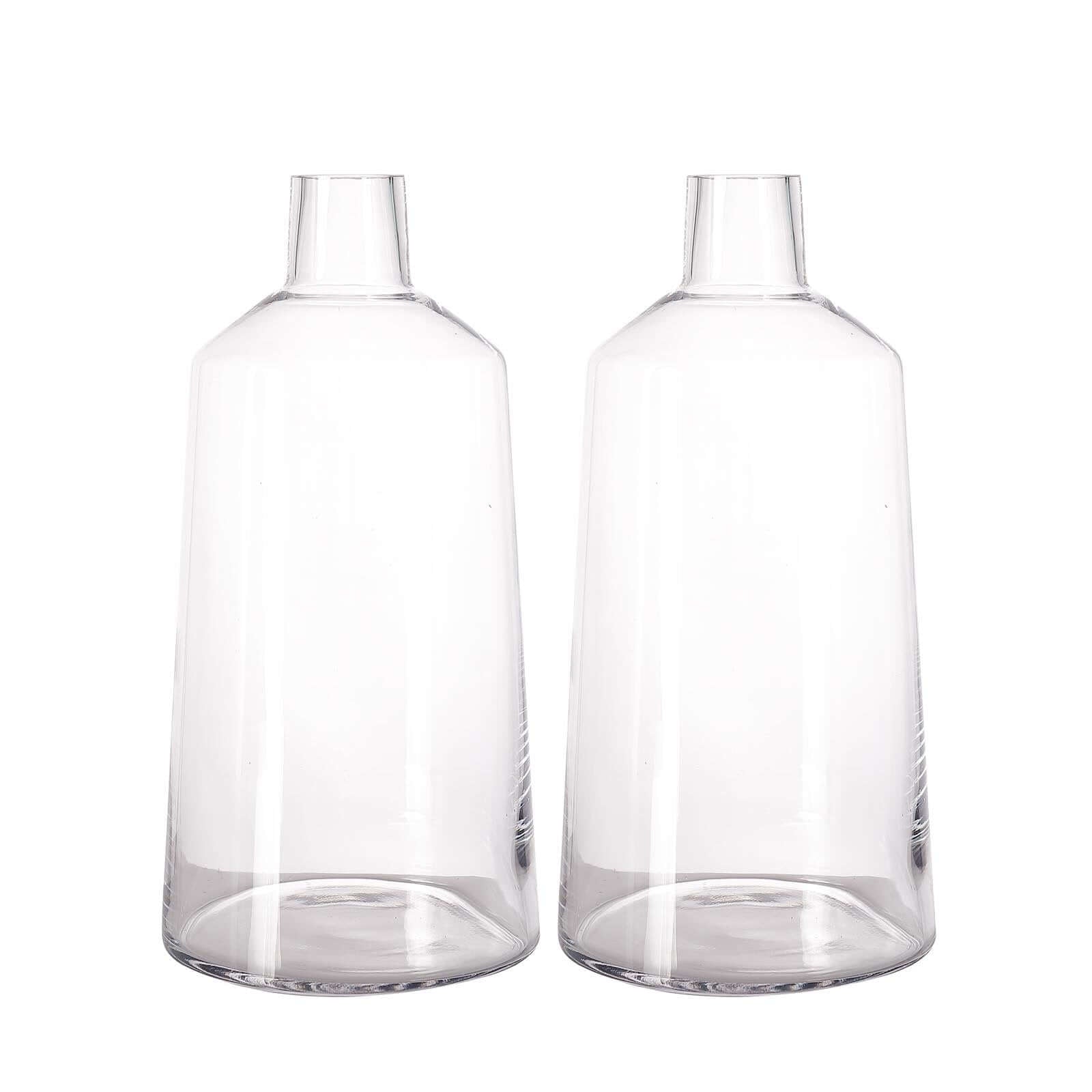 2 - Pack Glass Bud Vases Tapered Neck Design Clear - Stylish Floral Table Centerpieces 12" - Linen Luxes