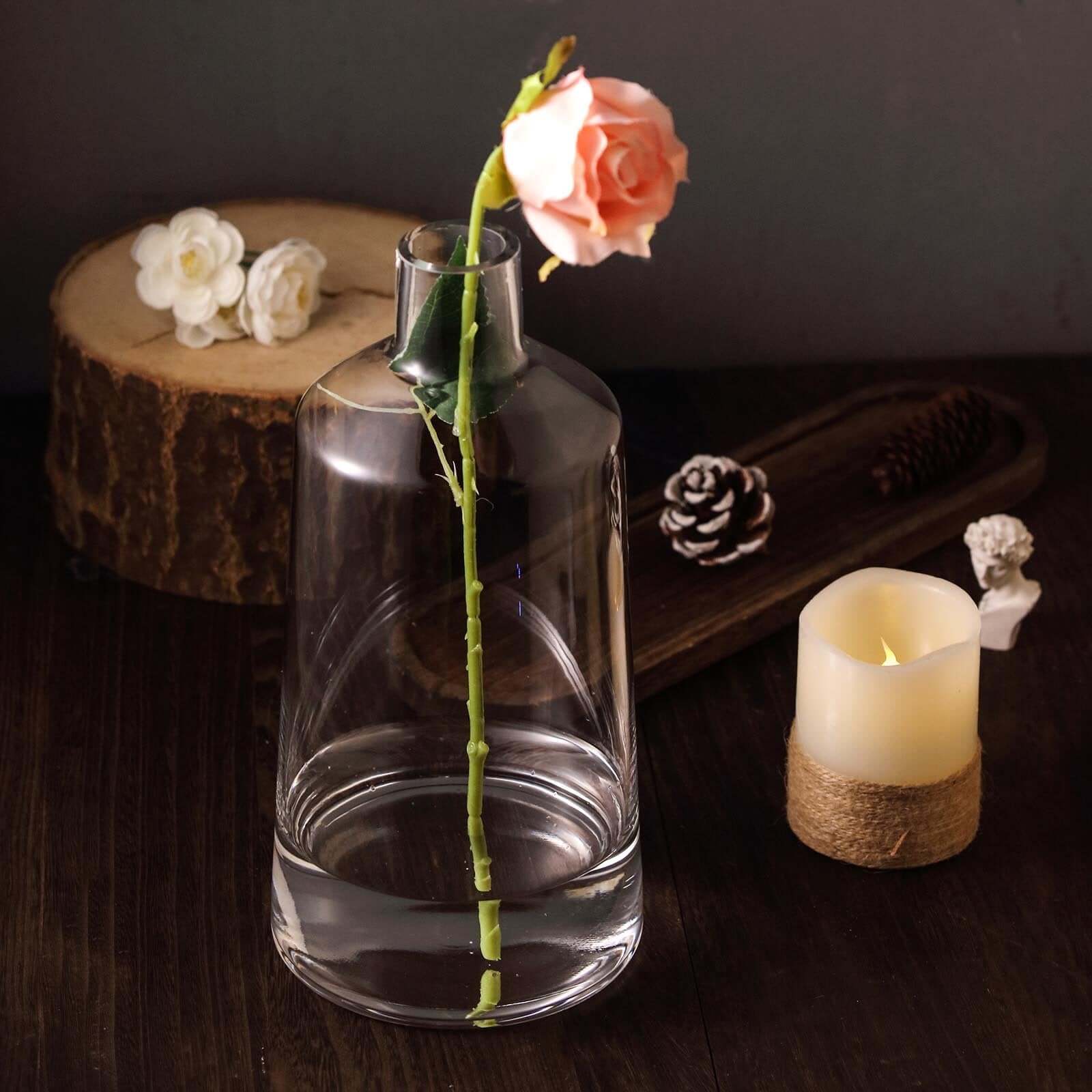 2 - Pack Glass Bud Vases Tapered Neck Design Clear - Stylish Floral Table Centerpieces 12" - Linen Luxes
