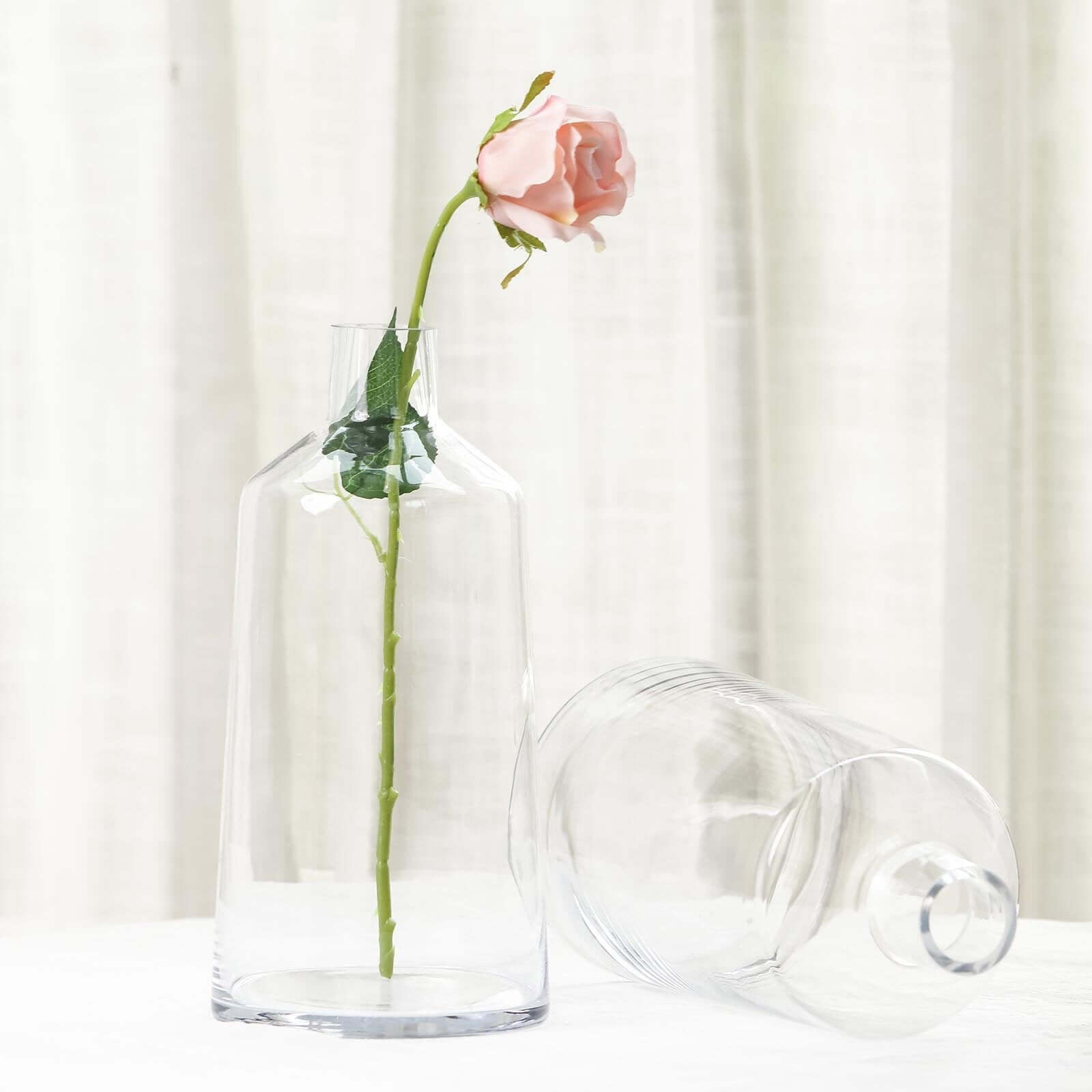 2 - Pack Glass Bud Vases Tapered Neck Design Clear - Stylish Floral Table Centerpieces 12" - Linen Luxes