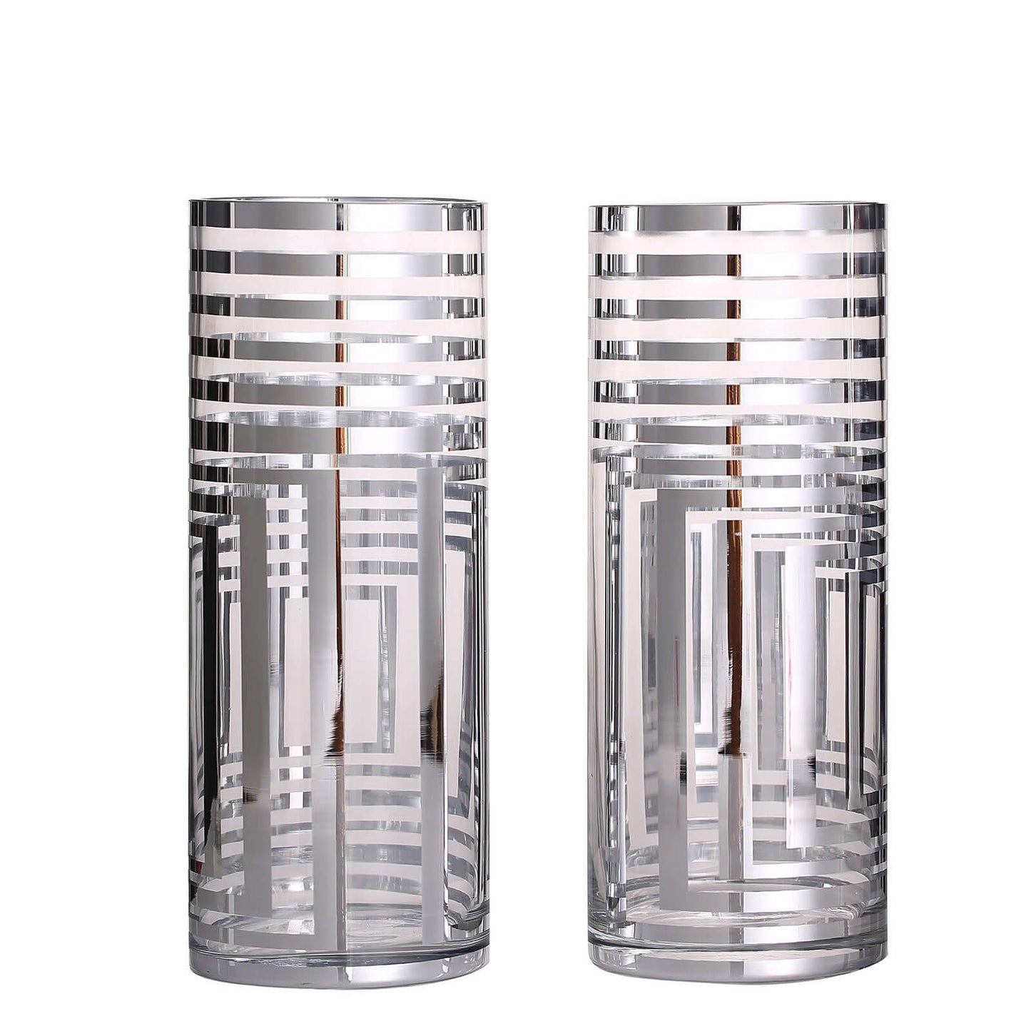 2 - Pack Glass Cylinder Vases Silver Striped - Sophisticated Flower Centerpieces for Events 11" - Linen Luxes