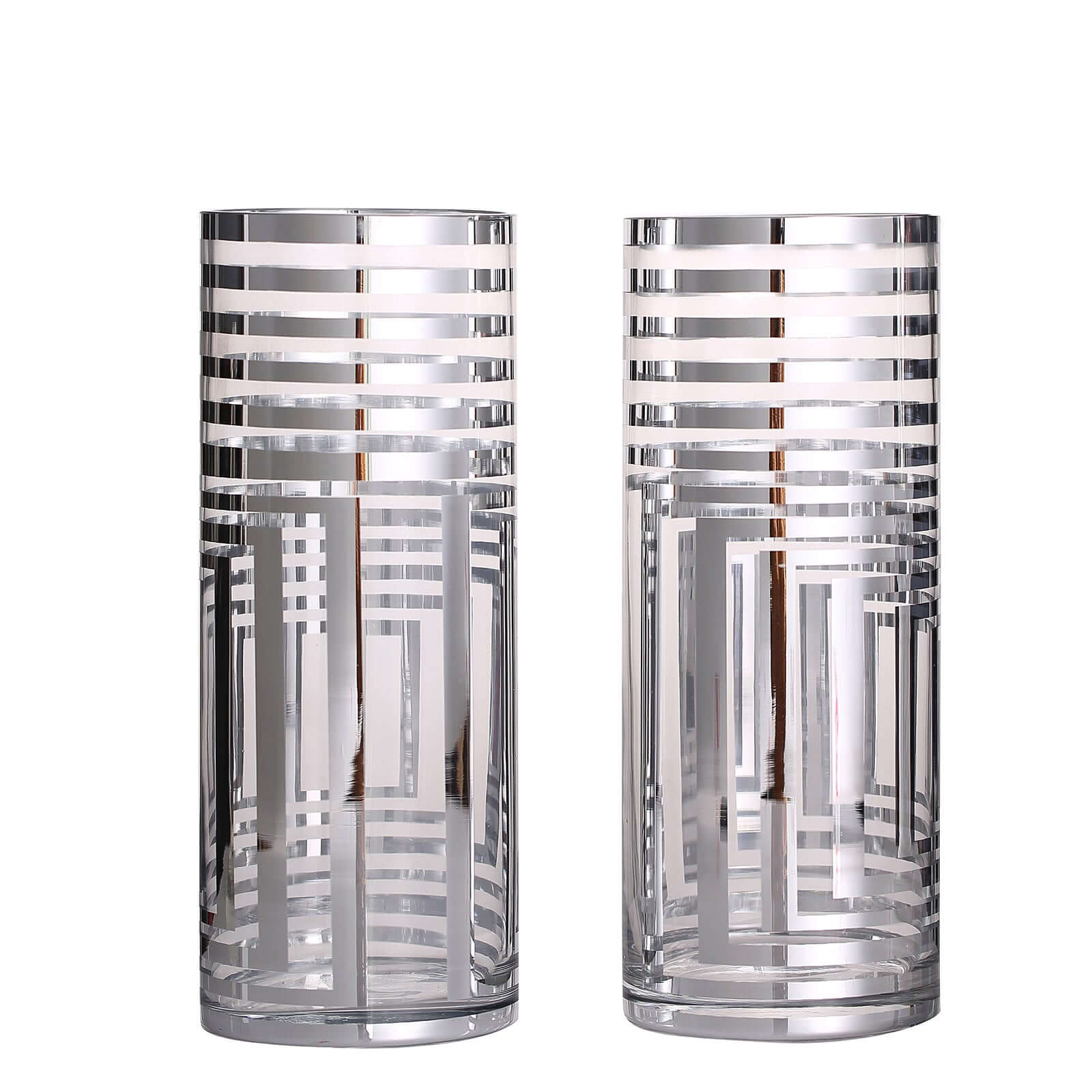2 - Pack Glass Cylinder Vases Silver Striped - Sophisticated Flower Centerpieces for Events 11" - Linen Luxes