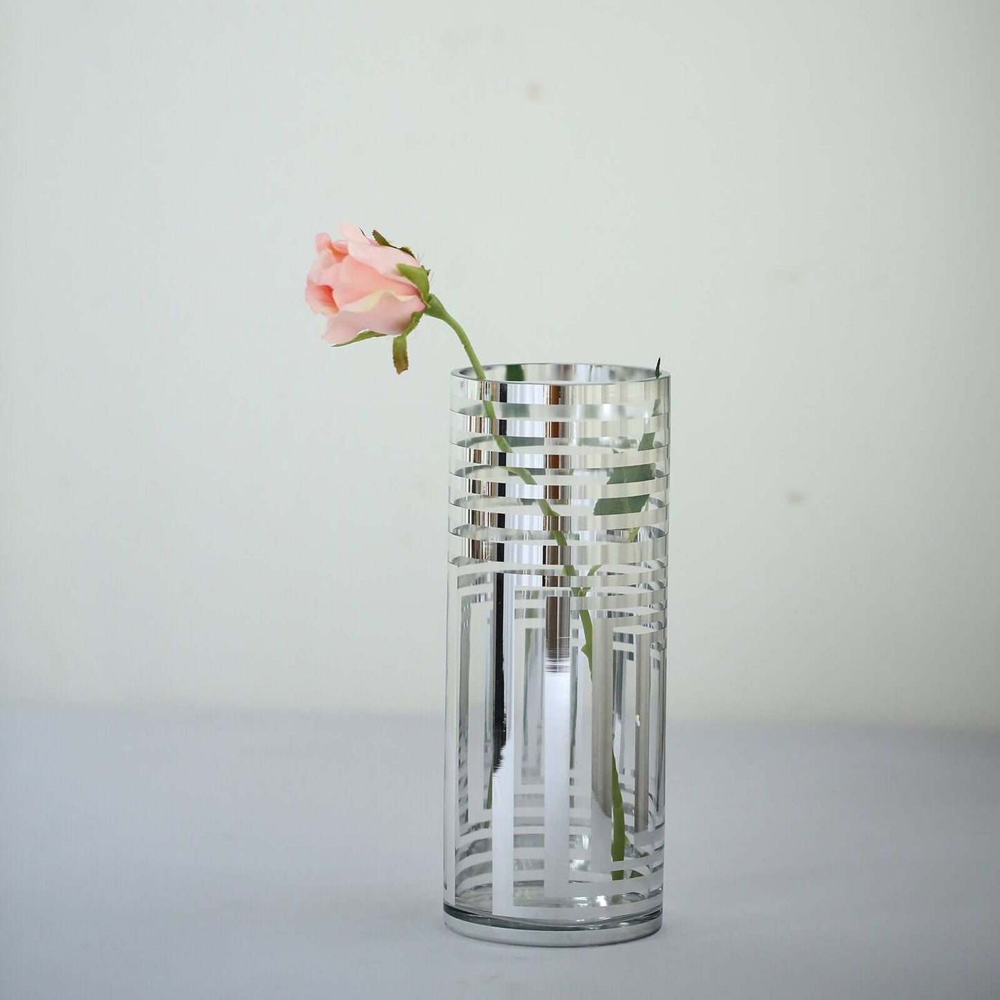 2 - Pack Glass Cylinder Vases Silver Striped - Sophisticated Flower Centerpieces for Events 11" - Linen Luxes