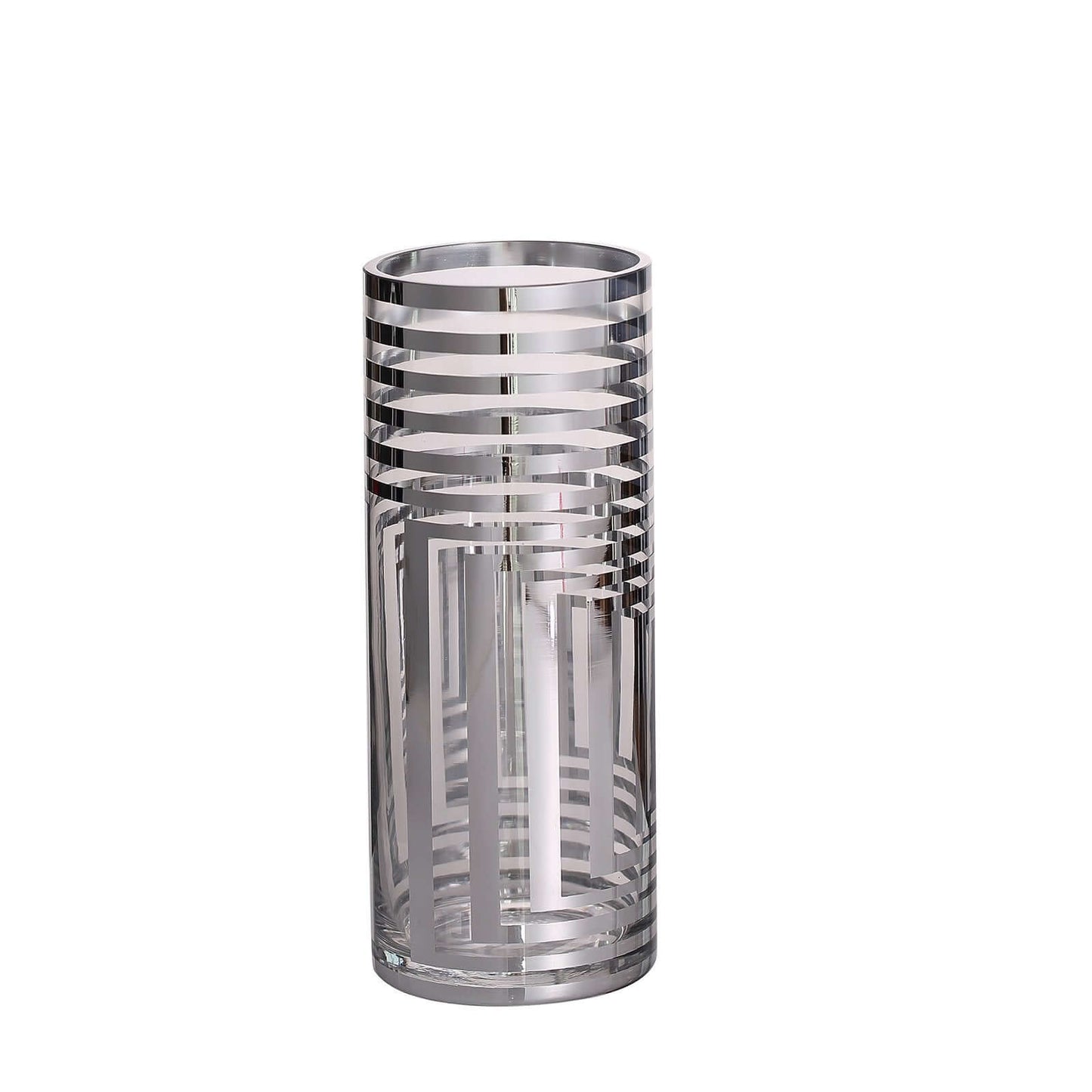 2 - Pack Glass Cylinder Vases Silver Striped - Sophisticated Flower Centerpieces for Events 11" - Linen Luxes