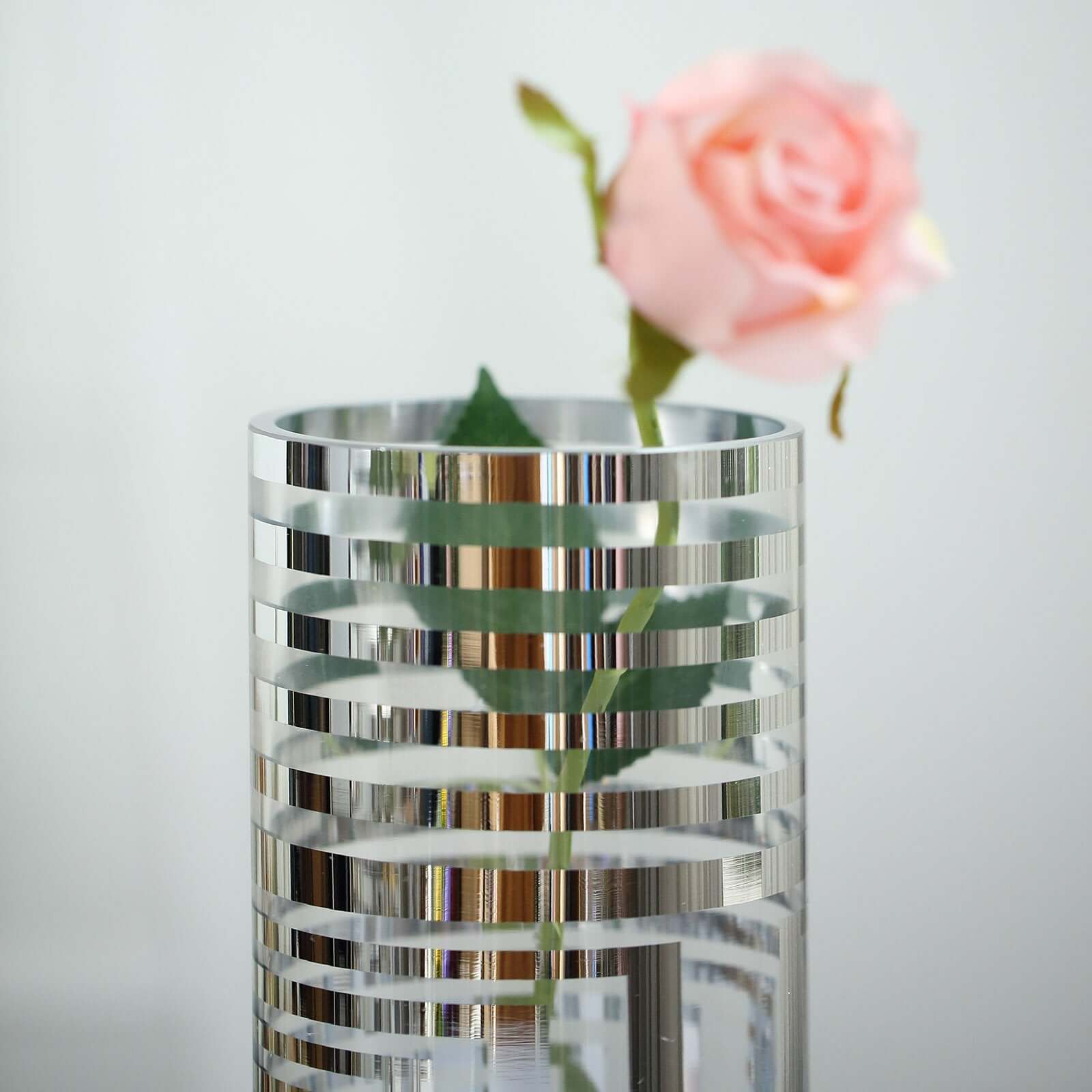 2 - Pack Glass Cylinder Vases Silver Striped - Sophisticated Flower Centerpieces for Events 11" - Linen Luxes