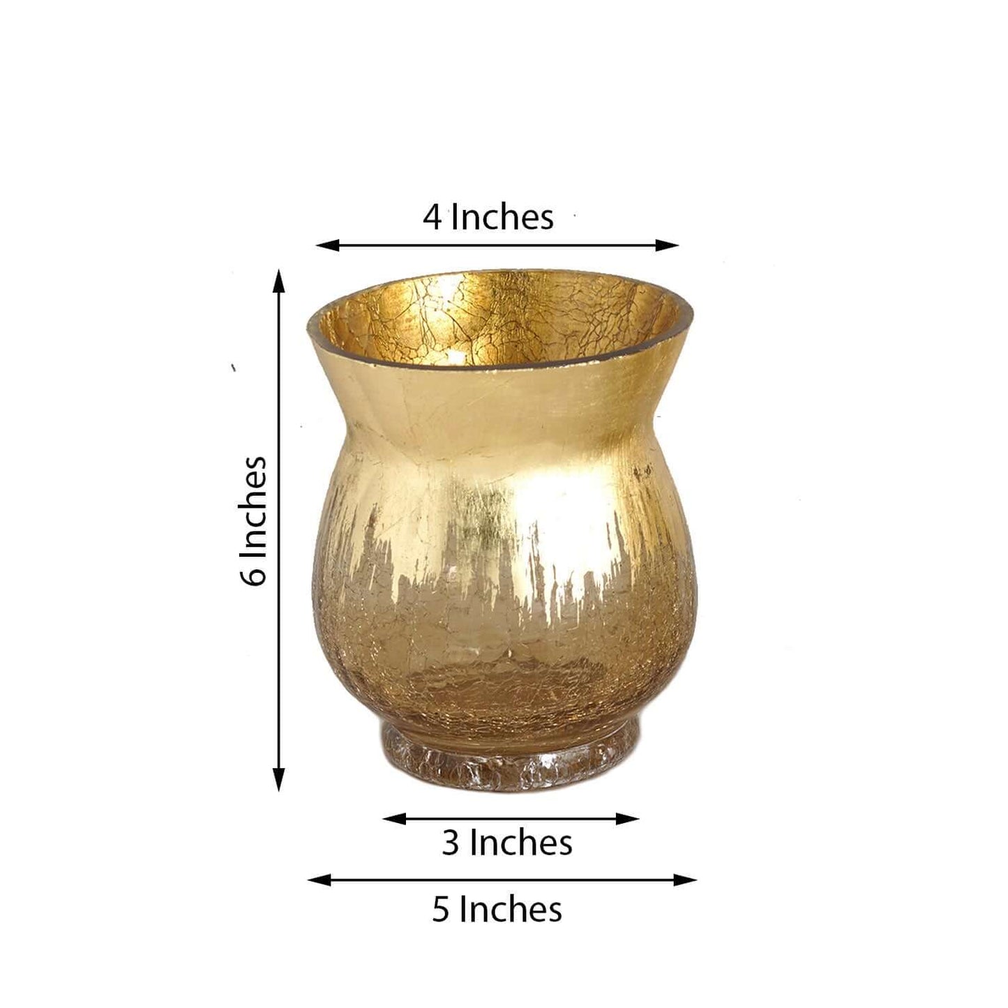 2 - Pack Glass Hurricane Vases Bell Shaped Crackle Gold Curvy Design - Decorative Candle Holder Centerpieces 6" - Linen Luxes