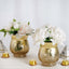 2 - Pack Glass Hurricane Vases Bell Shaped Crackle Gold Curvy Design - Decorative Candle Holder Centerpieces 6" - Linen Luxes