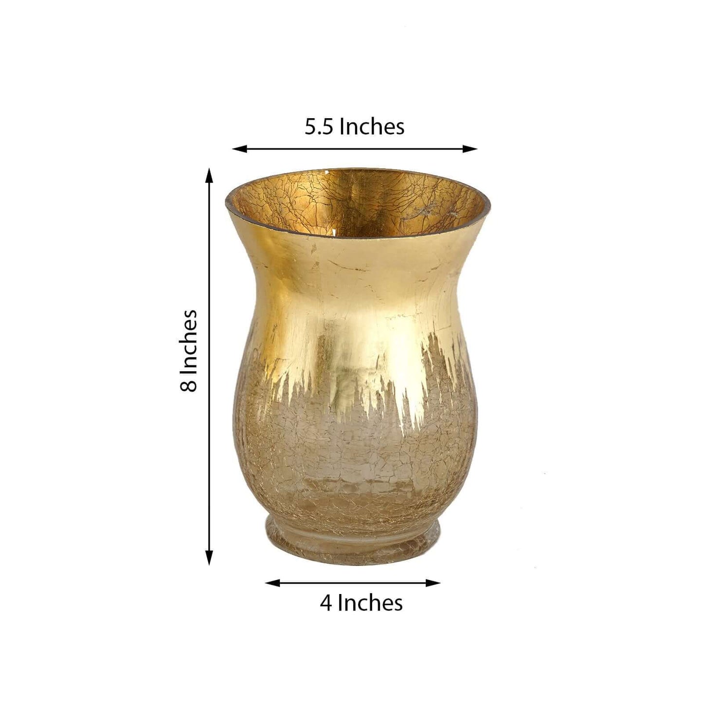 2 - Pack Glass Hurricane Vases Bell Shaped Crackle Gold Curvy Design - Stylish Candle Holder Centerpieces 8" - Linen Luxes