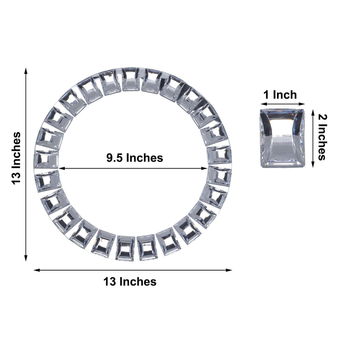 2 - Pack Glass Mirror Round Charger Plates 13" in Silver with Jeweled Rim - Premium Decorative Dinner Party Charger Tableware - Linen Luxes