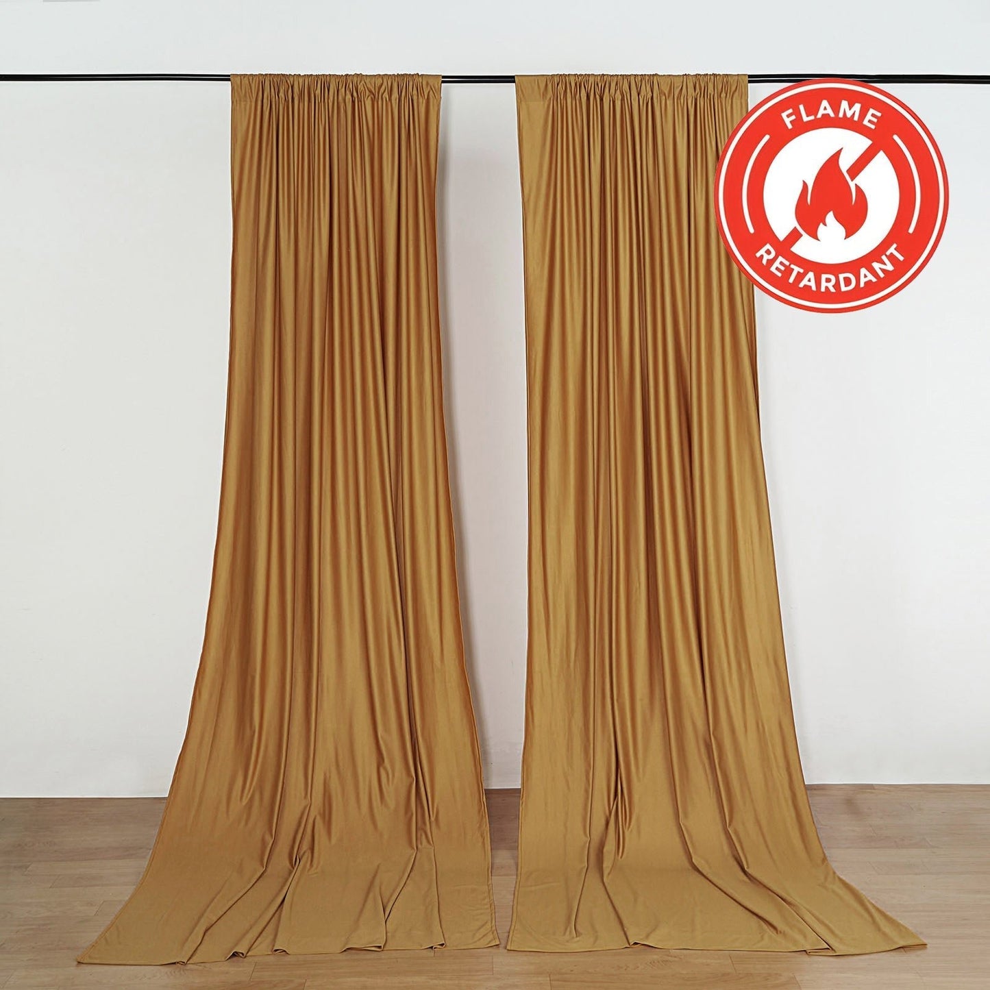 2 Pack Gold Scuba Polyester Event Curtain Drapes, Durable Flame Resistant Backdrop Event Panels Wrinkle Free with Rod Pockets - 10ftx10ft - Linen Luxes