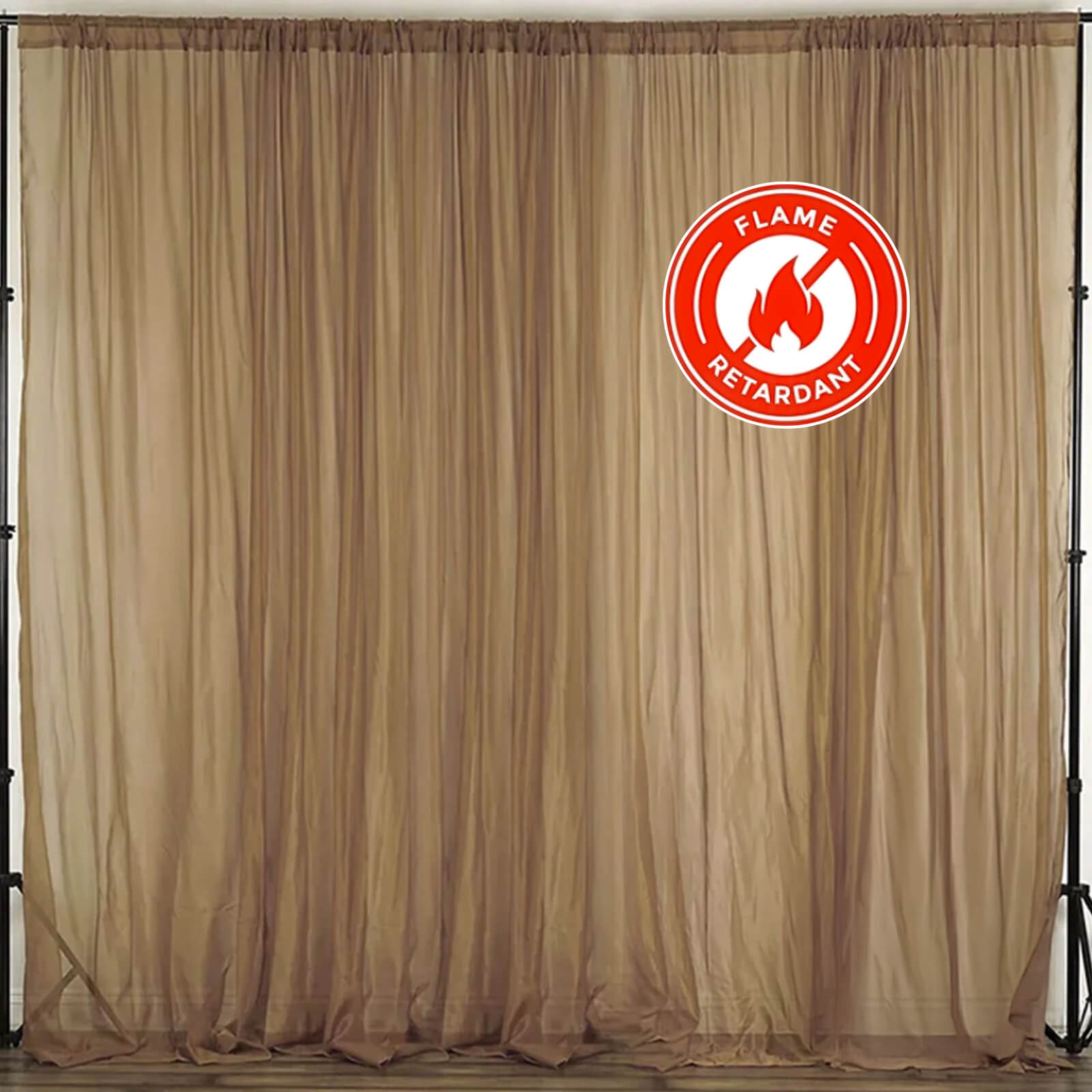 2 Pack Gold Sheer Chiffon Event Curtain Drapes, Durable Flame Resistant Organza Backdrop Event Panels With Rod Pockets - 10ftx10ft - Linen Luxes
