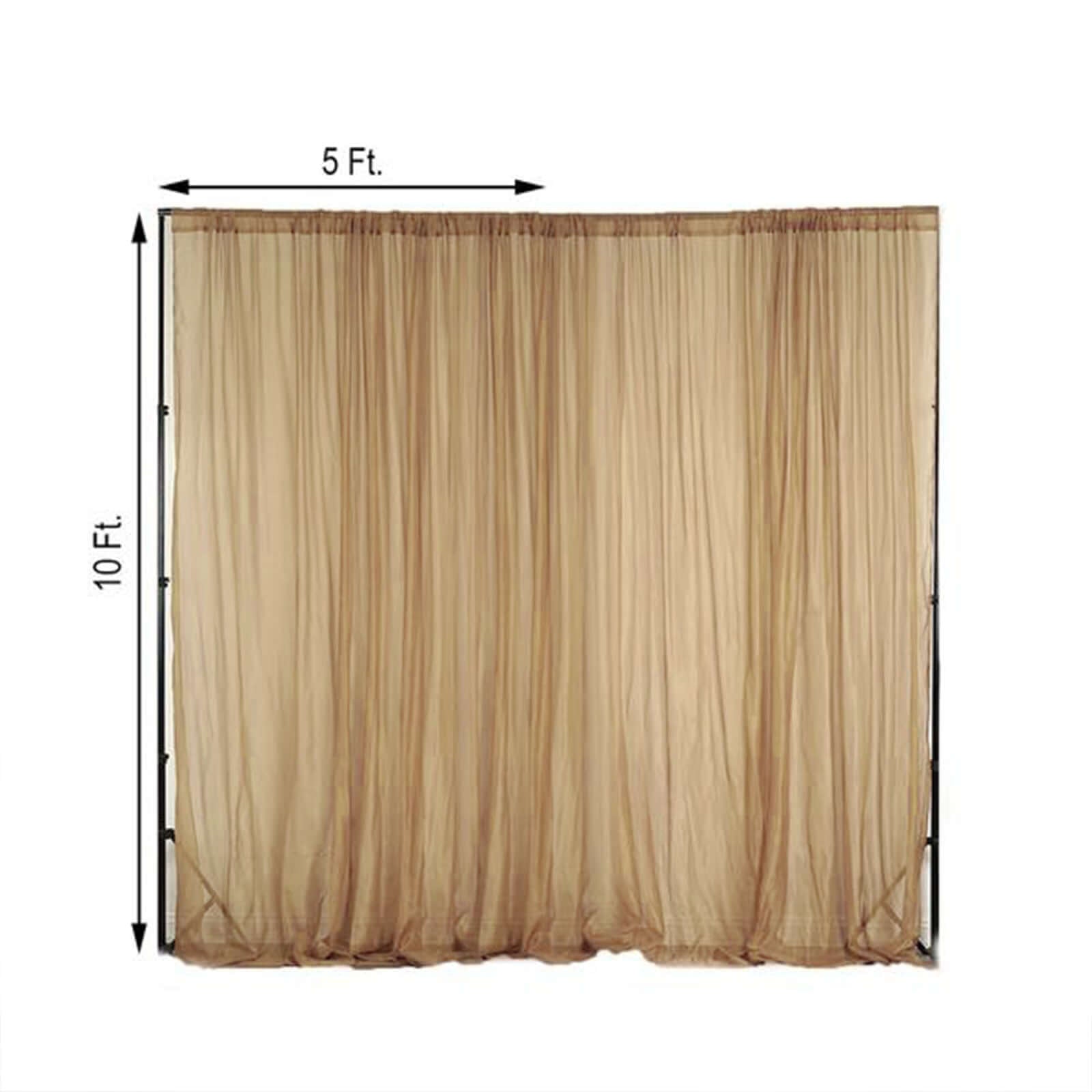 2 Pack Gold Sheer Chiffon Event Curtain Drapes, Durable Flame Resistant Organza Backdrop Event Panels With Rod Pockets - 10ftx10ft - Linen Luxes