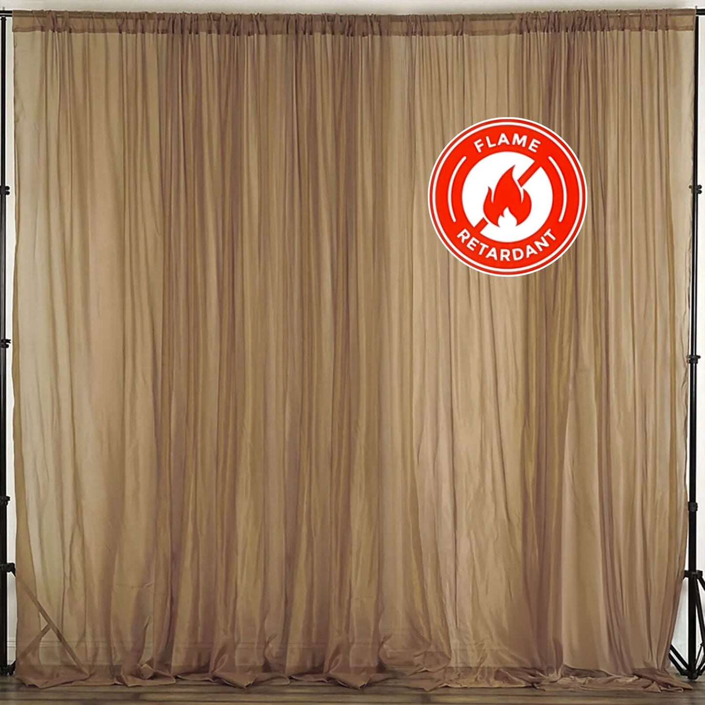 2 Pack Gold Sheer Chiffon Event Curtain Drapes, Durable Flame Resistant Organza Backdrop Event Panels With Rod Pockets - 10ftx10ft - Linen Luxes