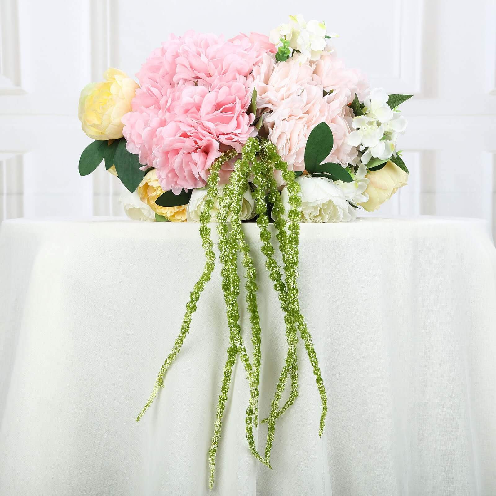 2 Pack Green Artificial Amaranthus Flower Stem Spray and Ivy Leaves 32" - Linen Luxes