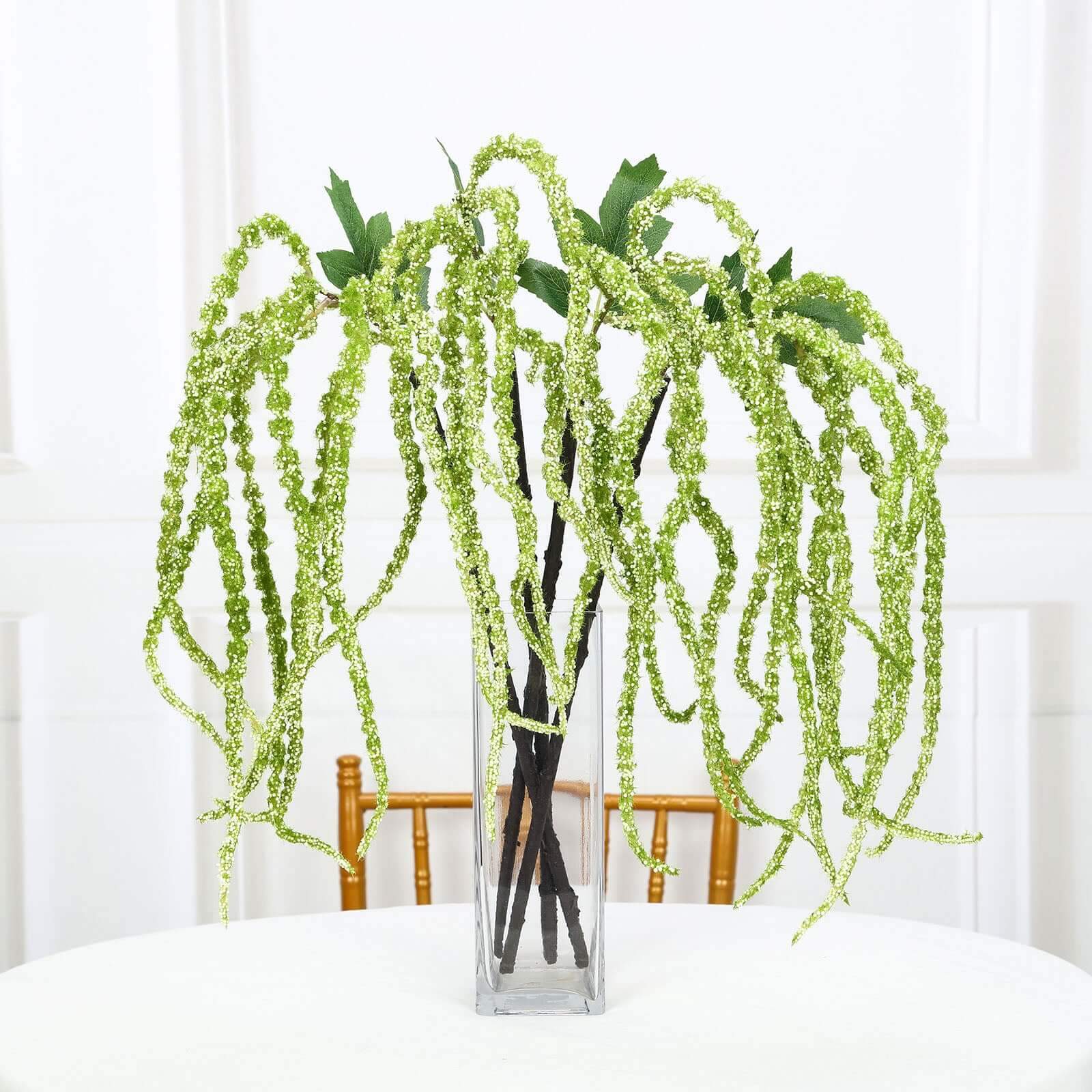 2 Pack Green Artificial Amaranthus Flower Stem Spray and Ivy Leaves 32" - Linen Luxes