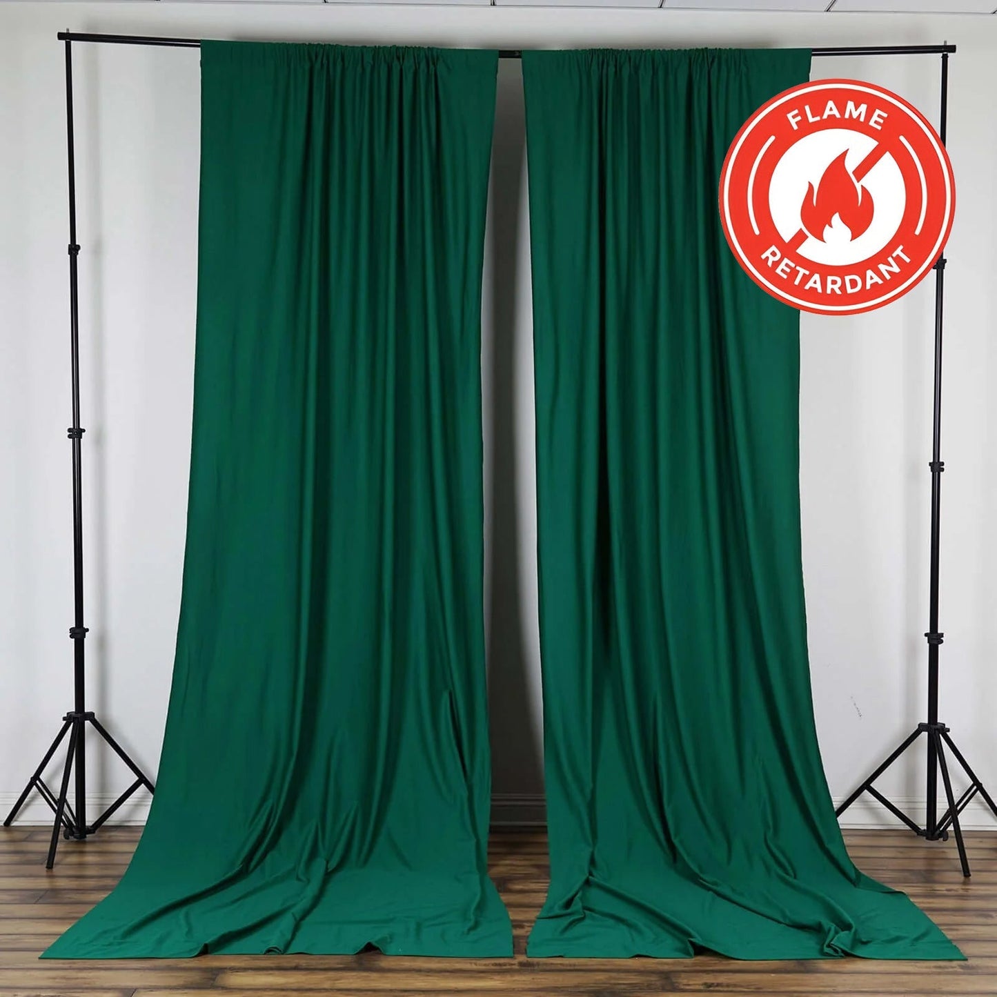 2 Pack Hunter Emerald Green Scuba Polyester Event Curtain Drapes, Durable Flame Resistant Backdrop Event Panels Wrinkle Free with Rod Pockets - 10ftx10ft - Linen Luxes