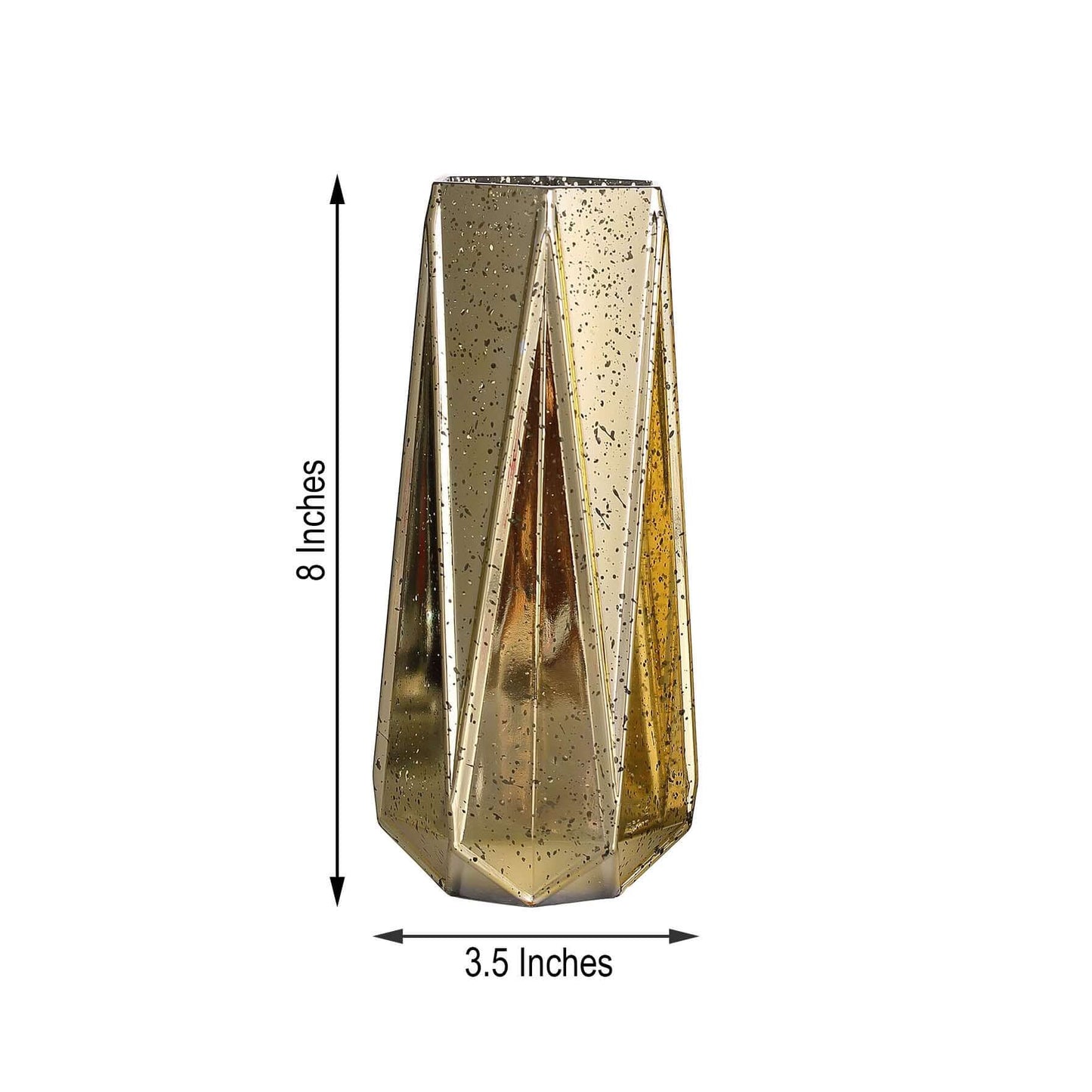 2 - Pack Mercury Glass Vases Geometric Design Gold - Stylish Wedding Floral Centerpieces 8" - Linen Luxes