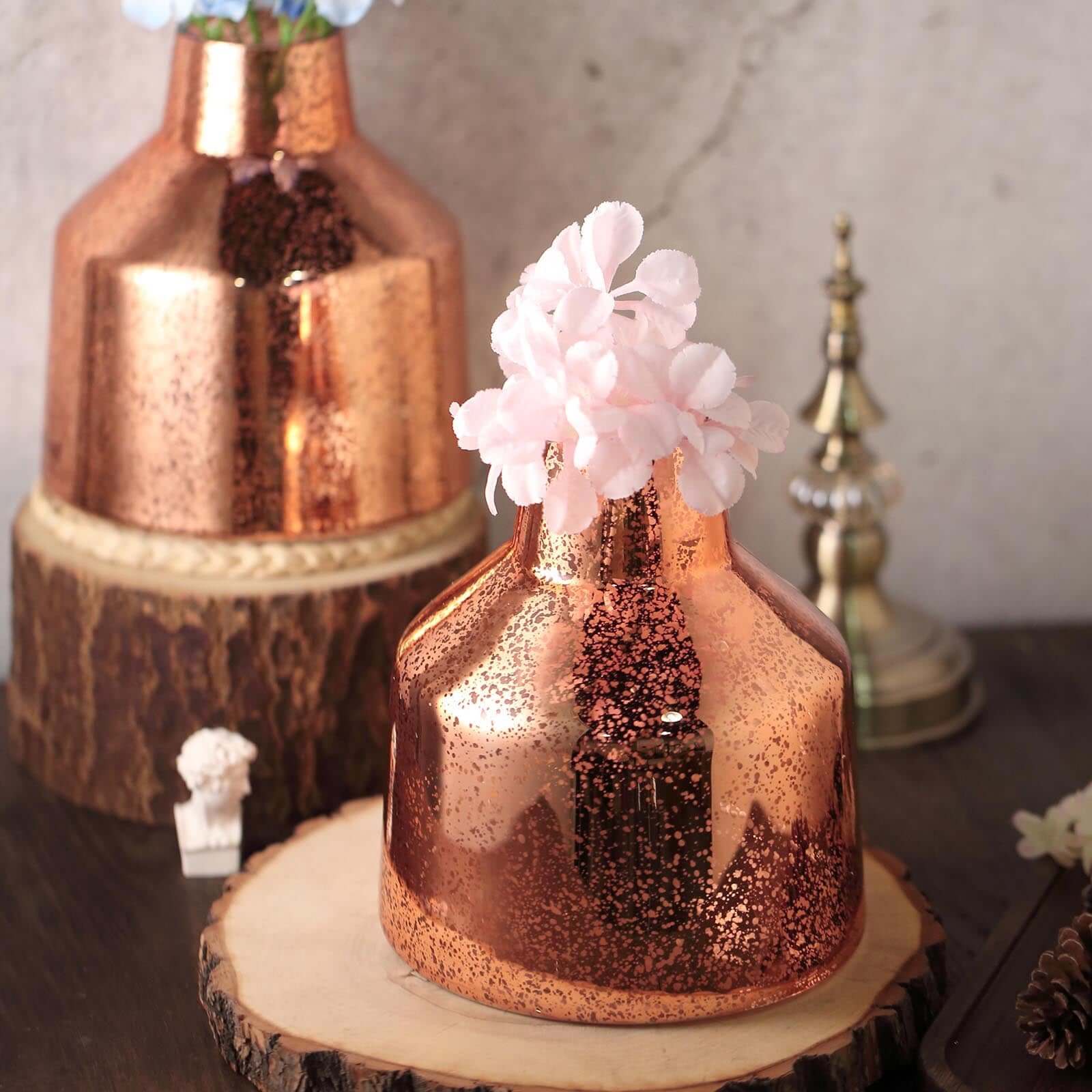 2 - Pack Mercury Glass Vases Vessel Design Rose Gold - Stylish Flower Centerpieces for Events 8" - Linen Luxes