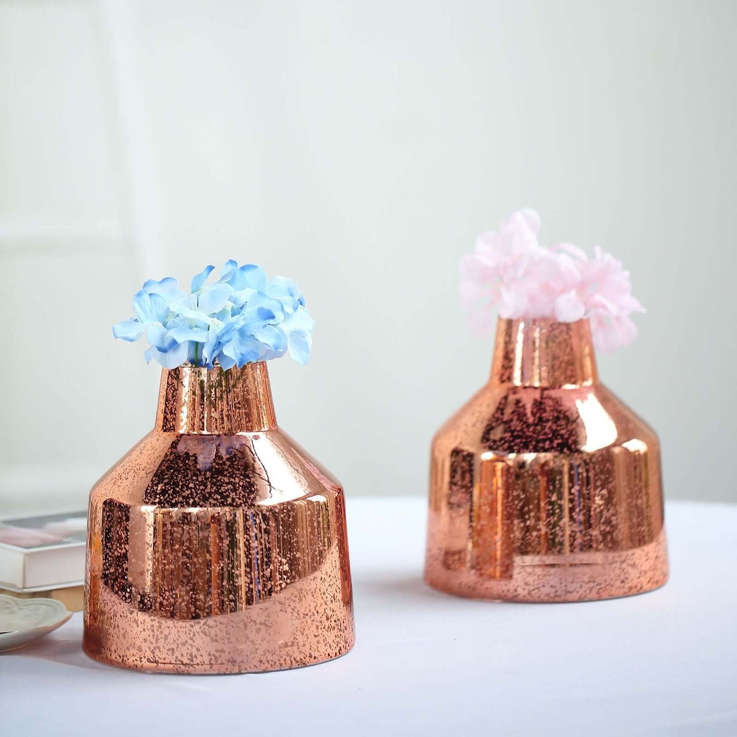2 - Pack Mercury Glass Vases Vessel Design Rose Gold - Stylish Flower Centerpieces for Events 8" - Linen Luxes