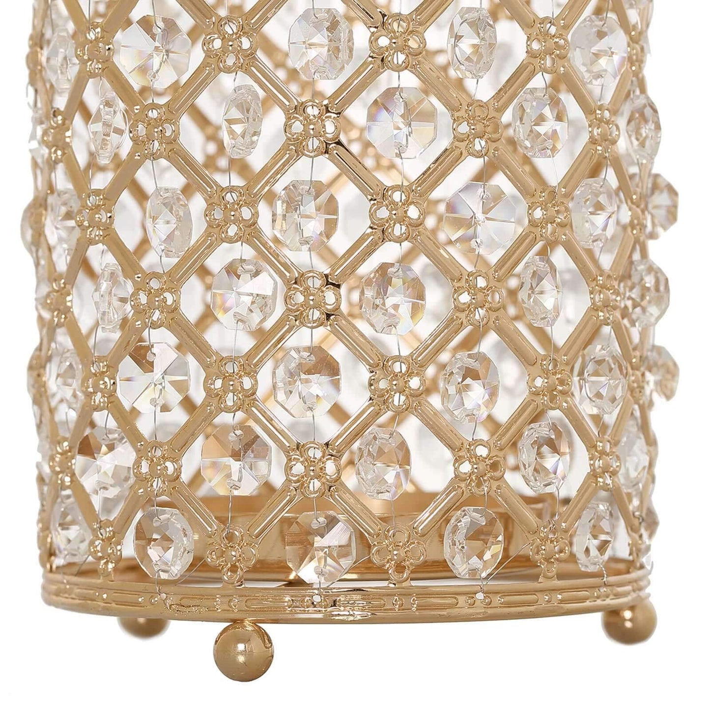 2 - Pack Metal Crystal Beaded Pillar Holders Gold - Versatile Stem Vase Set for Decor 9" - Linen Luxes