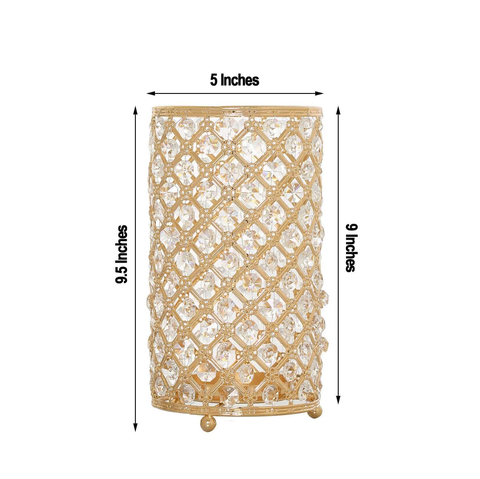 2 - Pack Metal Crystal Beaded Pillar Holders Gold - Versatile Stem Vase Set for Decor 9" - Linen Luxes