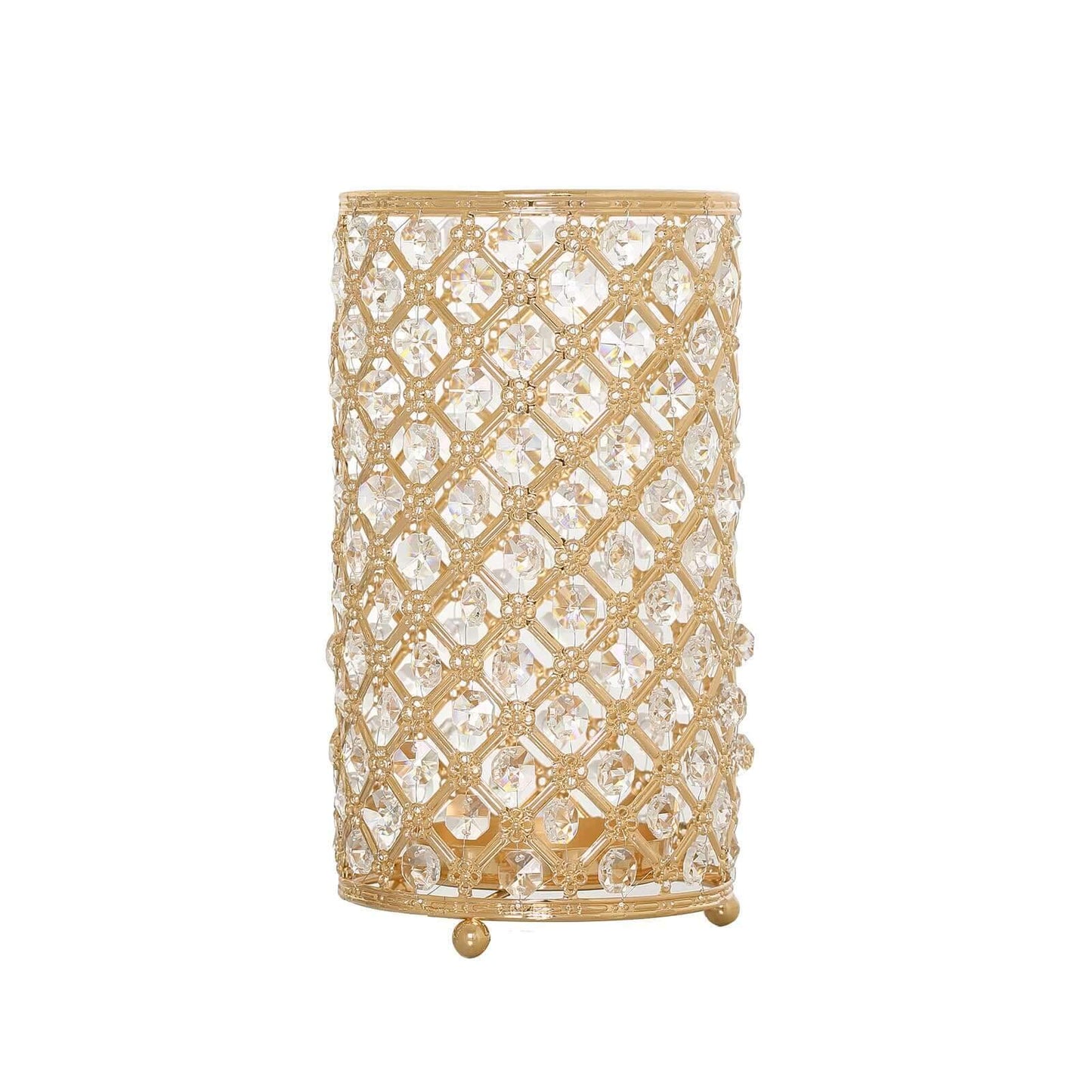 2 - Pack Metal Crystal Beaded Pillar Holders Gold - Versatile Stem Vase Set for Decor 9" - Linen Luxes