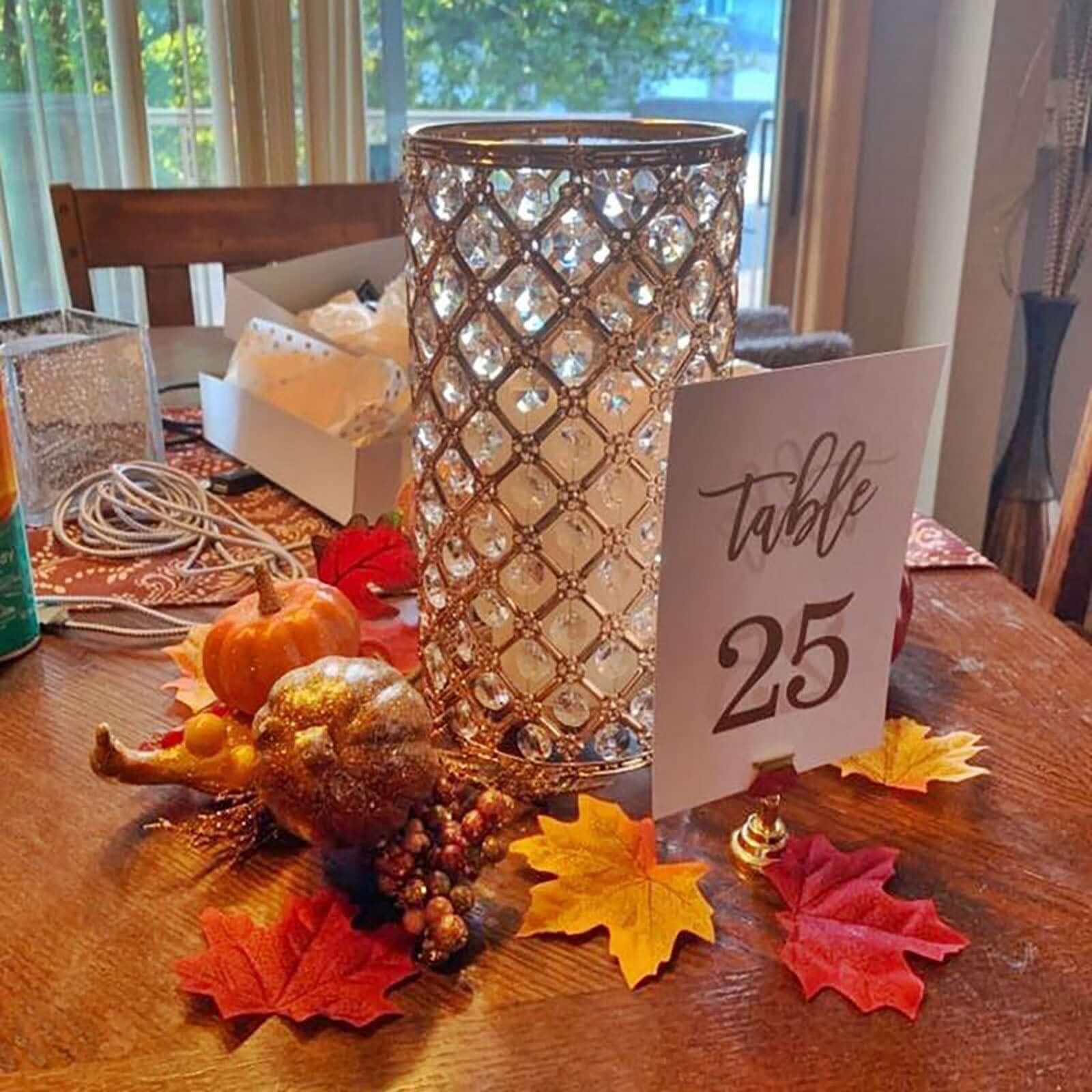 2 - Pack Metal Crystal Beaded Pillar Holders Gold - Versatile Stem Vase Set for Decor 9" - Linen Luxes