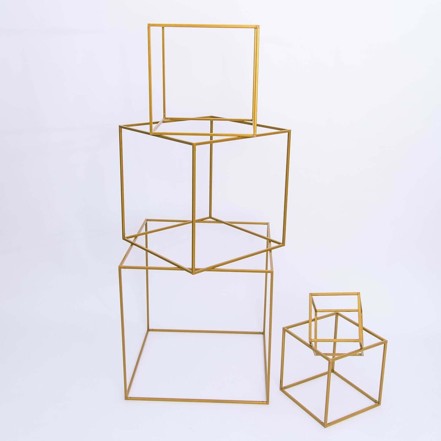 2 - Pack Metal Flower Stands Gold Geometric Wedding Centerpieces Square Frame - Compact Design 8" - Linen Luxes
