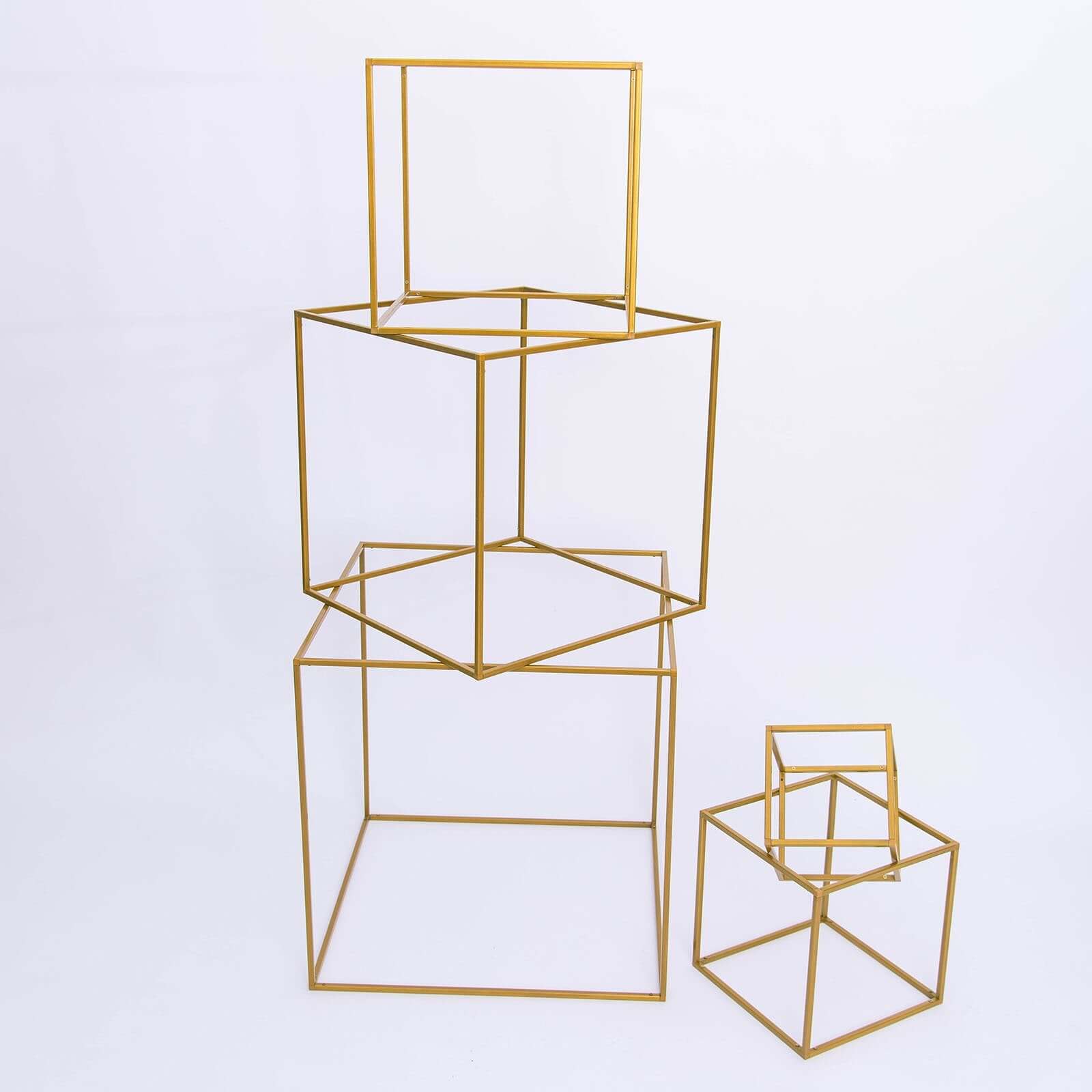 2 - Pack Metal Flower Stands Gold Geometric Wedding Centerpieces Square Frame - Compact Design 8" - Linen Luxes