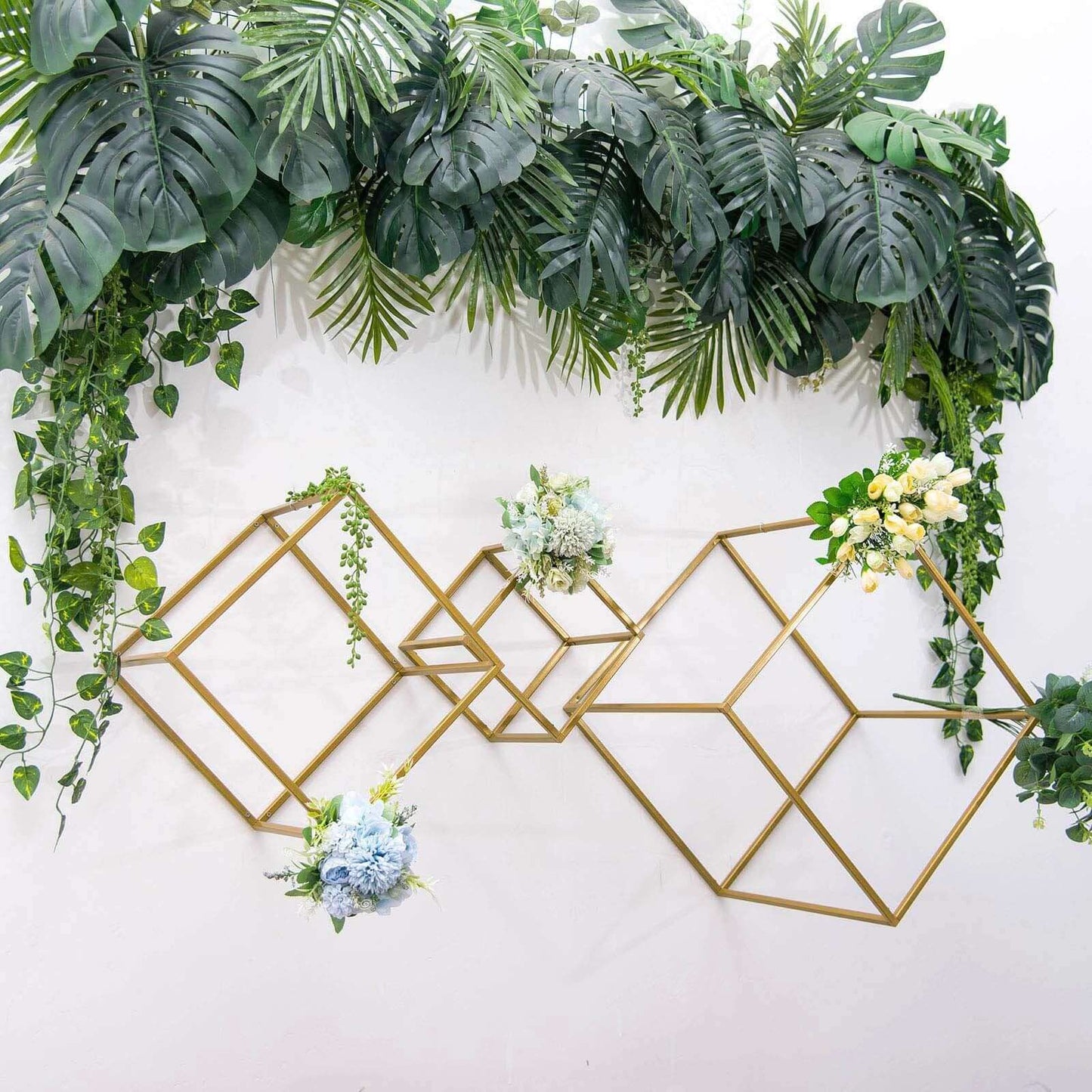 2 - Pack Metal Flower Stands Gold Geometric Wedding Centerpieces Square Frame - Compact Design 8" - Linen Luxes