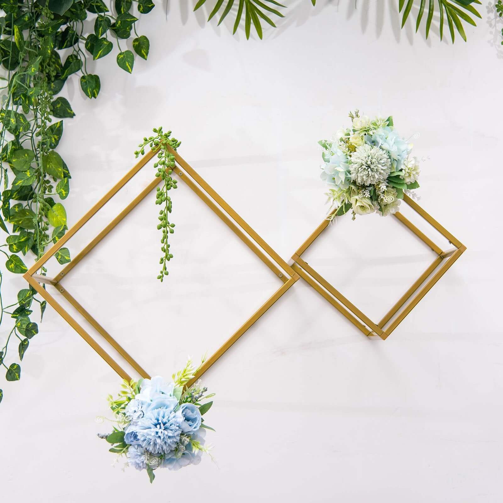 2 - Pack Metal Flower Stands Gold Geometric Wedding Centerpieces Square Frame - Compact Design 8" - Linen Luxes