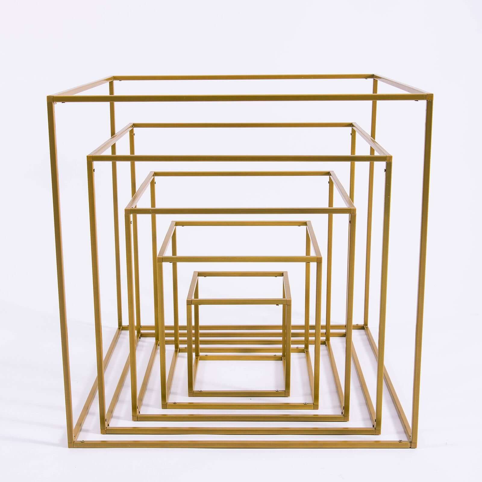 2 - Pack Metal Flower Stands Gold Geometric Wedding Centerpieces Square Frame - Compact Design 8" - Linen Luxes