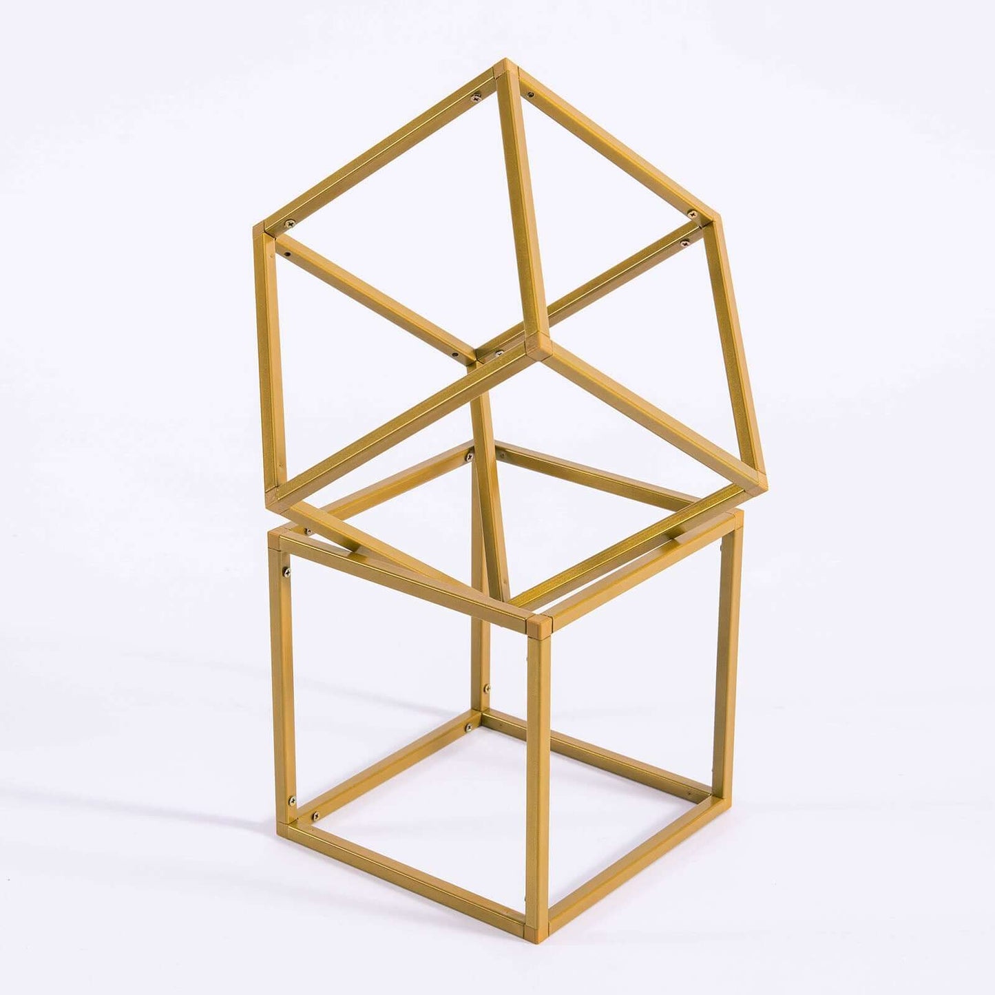 2 - Pack Metal Flower Stands Gold Geometric Wedding Centerpieces Square Frame - Compact Design 8" - Linen Luxes