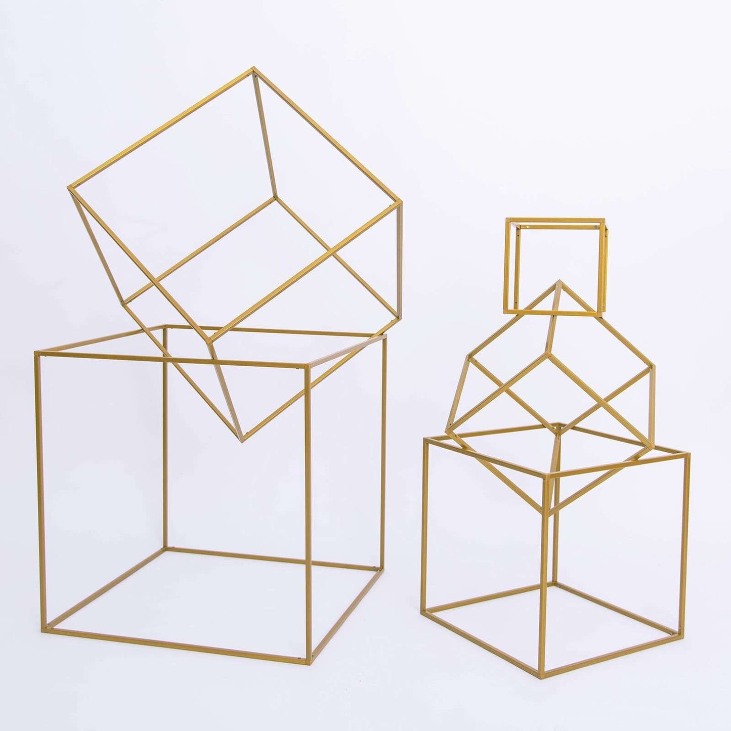 2 - Pack Metal Flower Stands Gold Geometric Wedding Centerpieces Square Frame - Compact Design 8" - Linen Luxes