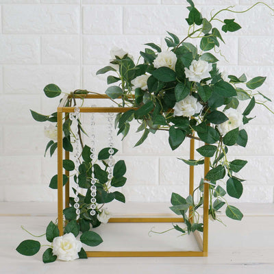 2 - Pack Metal Flower Stands Gold Geometric Wedding Centerpieces Square Frame - Durable Display 12" - Linen Luxes