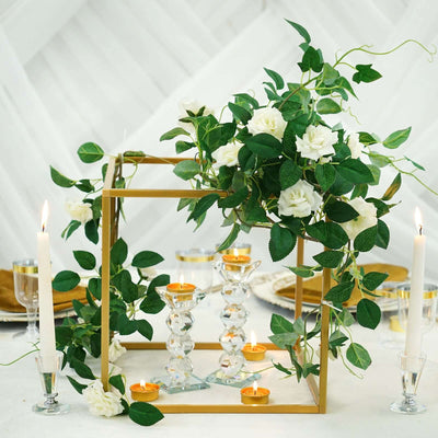 2 - Pack Metal Flower Stands Gold Geometric Wedding Centerpieces Square Frame - Durable Display 12" - Linen Luxes