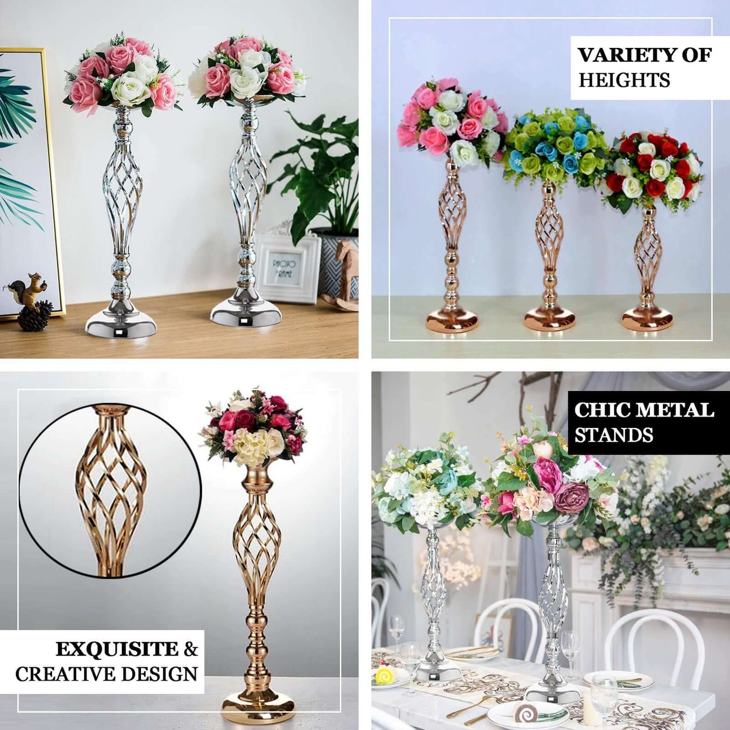 2 - Pack Metal Pillar Candle Holders Reversible Flower Ball Pedestal Design Gold - Decorative Event Centerpieces 26" - Linen Luxes